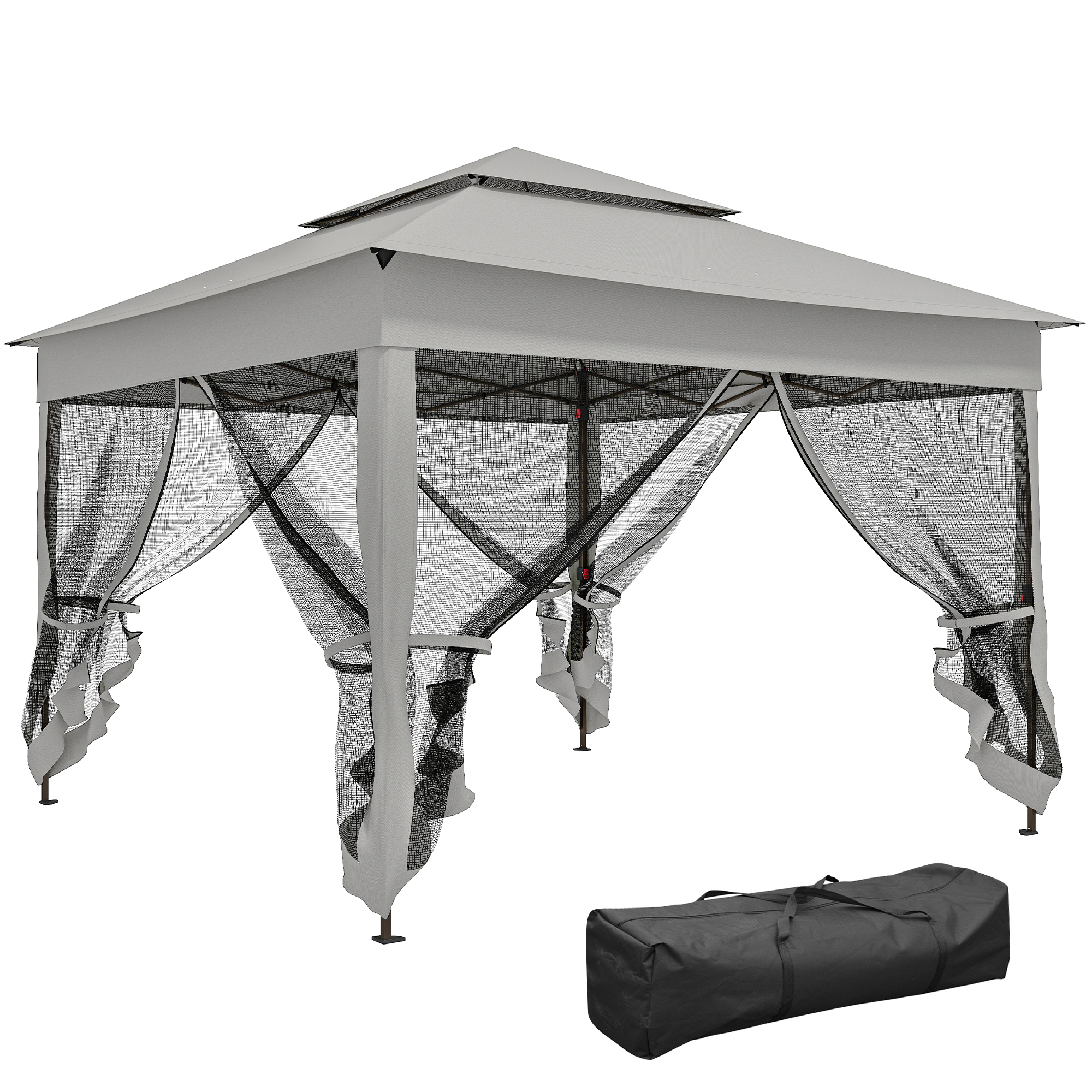 Outdoor Patio Pop Up Canopy Gazebo Shelter with Zipper Netting, Carry Bag, 11' x 11', Light Gray (Drop Shipping Only, Not for Amazon)