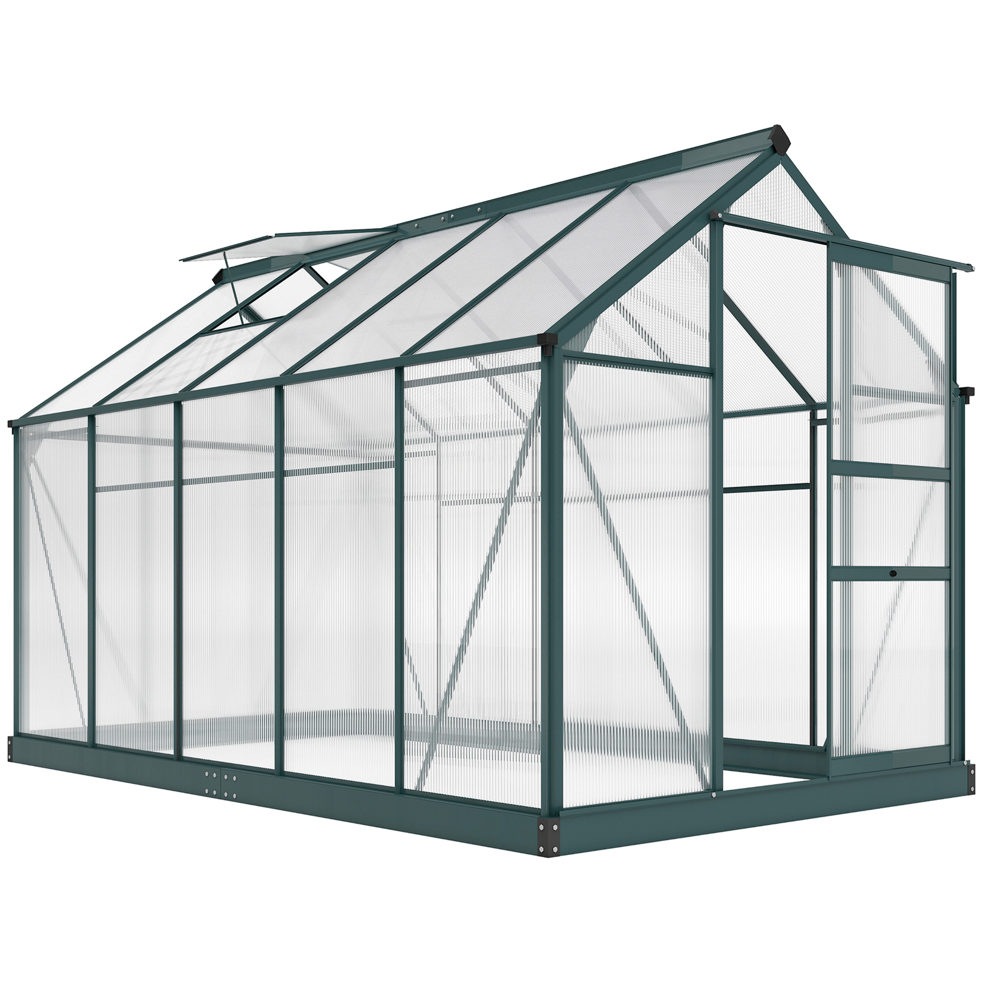 6' x 10' Greenhouse for Outdoors, Polycarbonate Greenhouse with Rain Gutter and Roof Vent, Aluminum Walk-in Green Houses for Outside for Patio Backyard Garden, Dark Green (Drop Shipping Only, Not for Amazon)