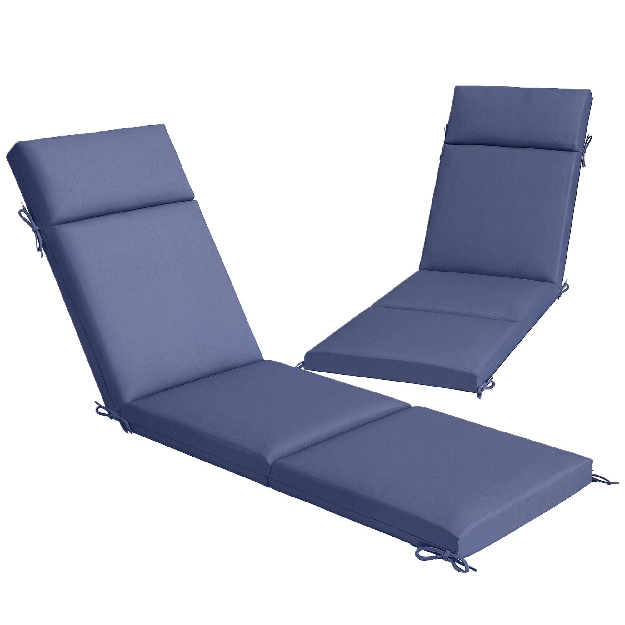 Outdoor Chaise Lounge Cushions Set of 2 with 6 Ties, High-Density Foam, for Patio and Poolside, Navy Blue (Drop Shipping Only, Not for Amazon)