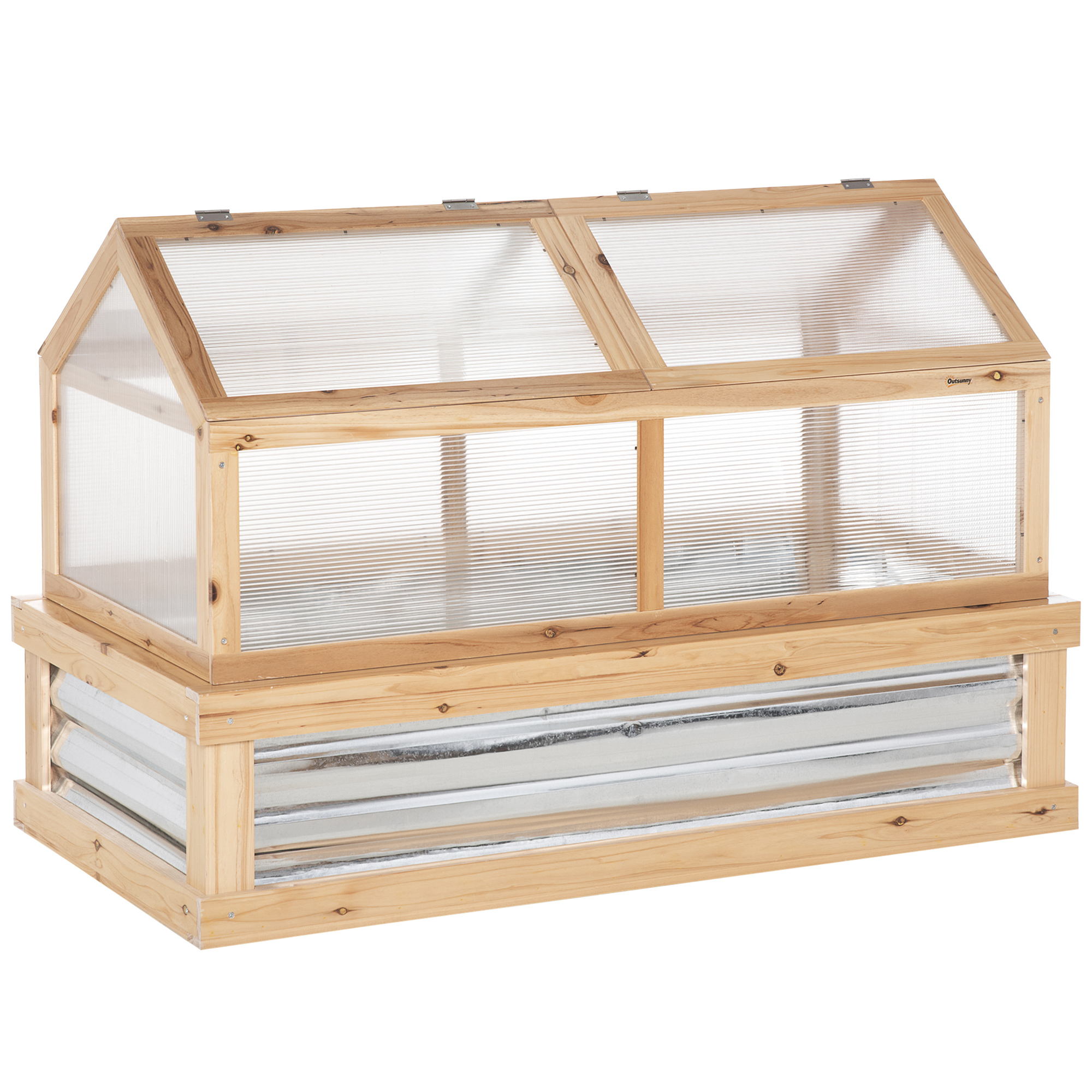 Raised Garden Flower Bed Kit w/ Greenhouse, Wooden Cold Frame Planter, Natural (Drop Shipping Only, Not for Amazon)