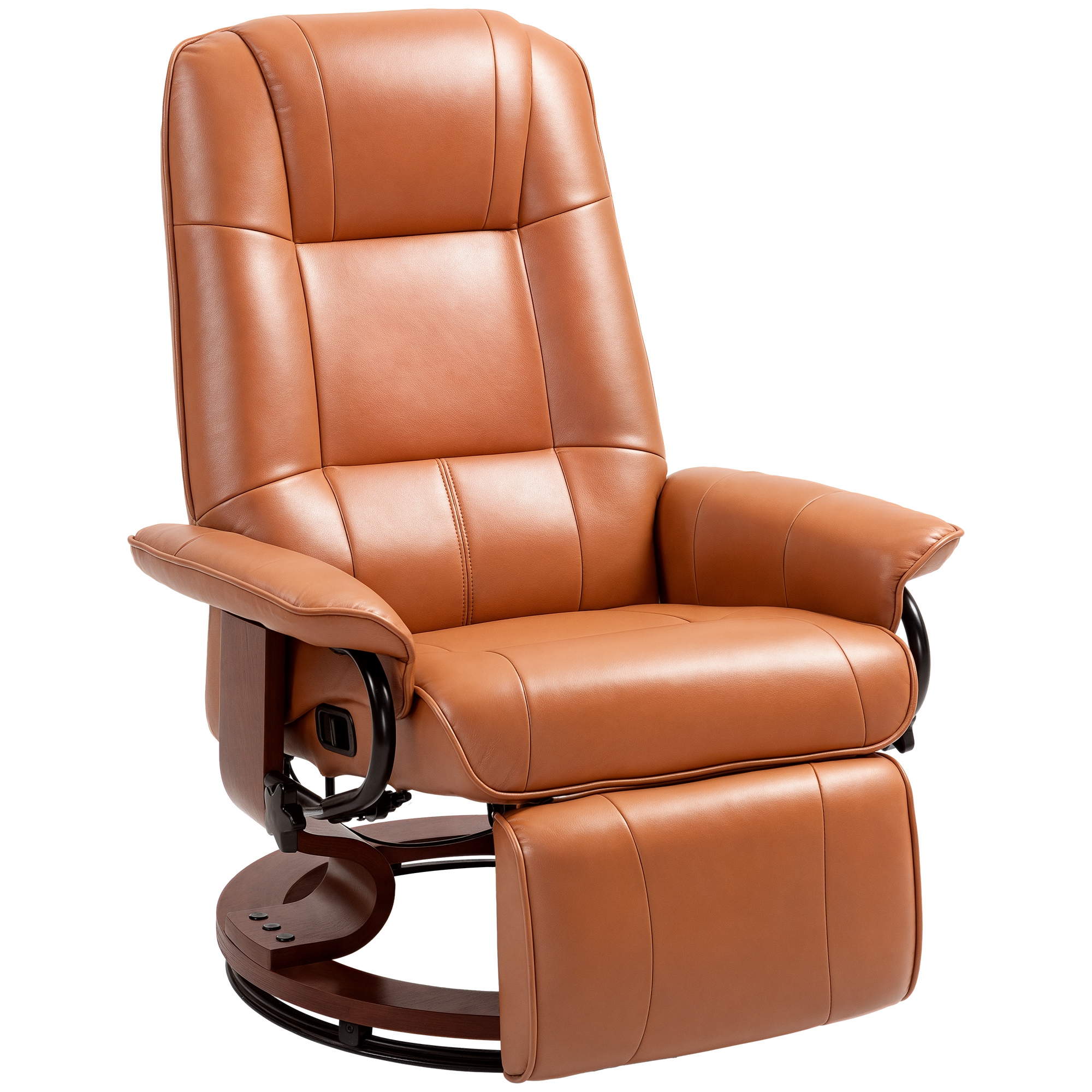 Faux Leather Recliner Chair, Swivel Recliner with Footrest, Armrest and Wood Base for Living Room, Light Brown (Drop Shipping Only, Not for Amazon)