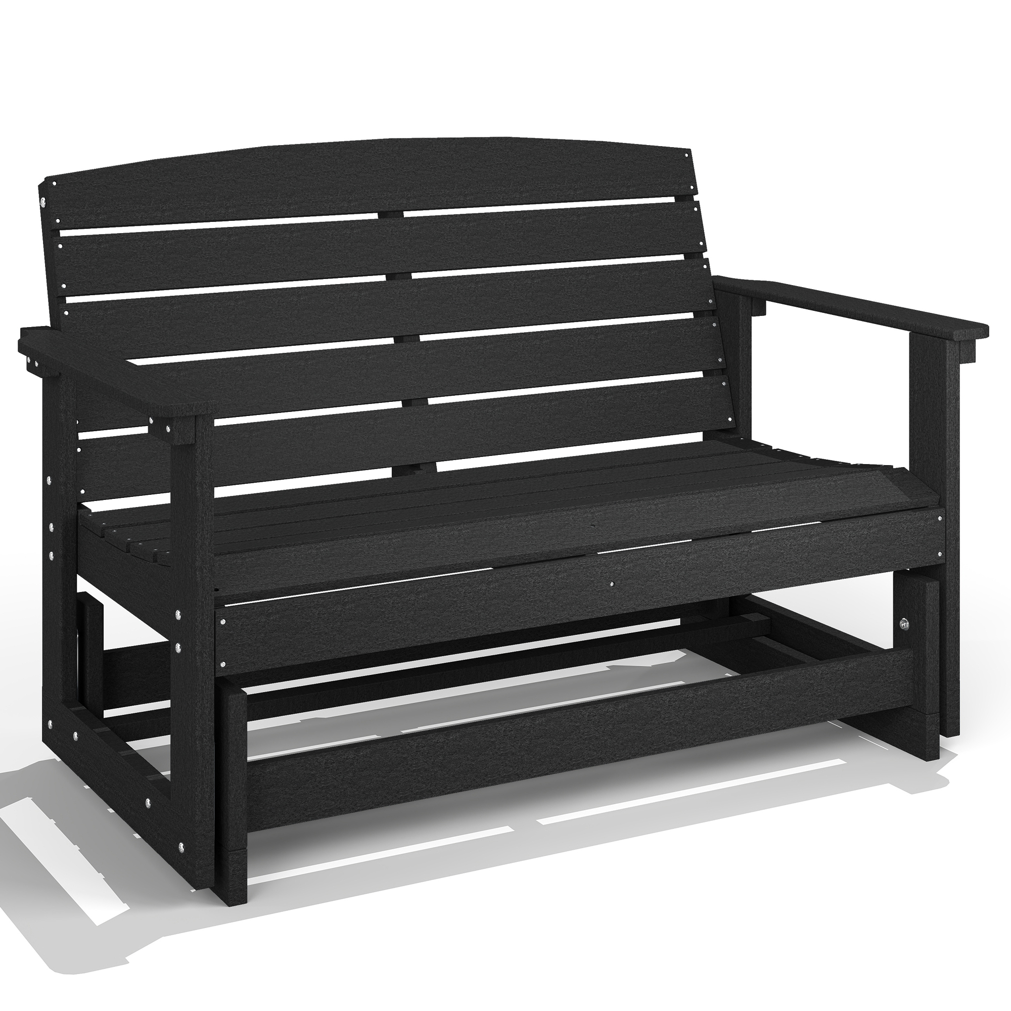 Patio Glider Bench w/ HDPE Slatted Double Rocking Chair, Black (Drop Shipping Only, Not for Amazon)