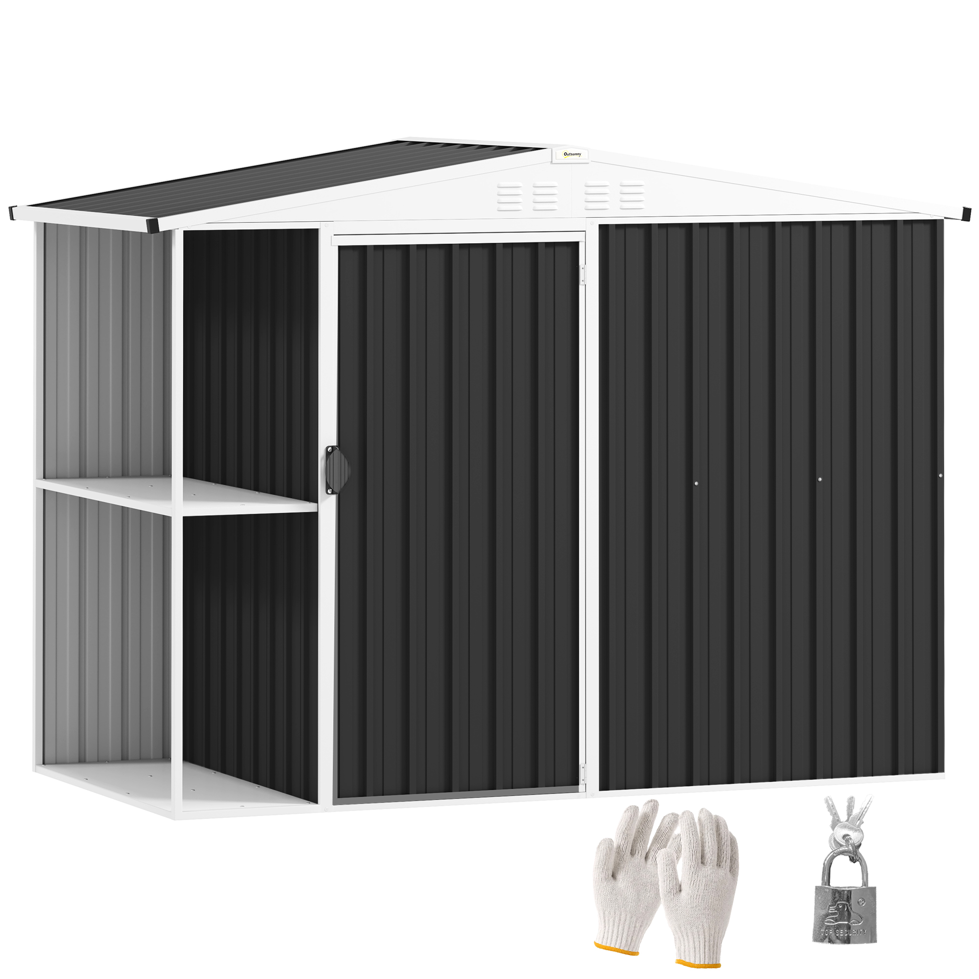 8 x 4ft Outdoor Garden Shed, Metal Shed with Air Vents and Lock for Backyard, Garden, Patio, Dark Gray (Drop Shipping Only, Not for Amazon)