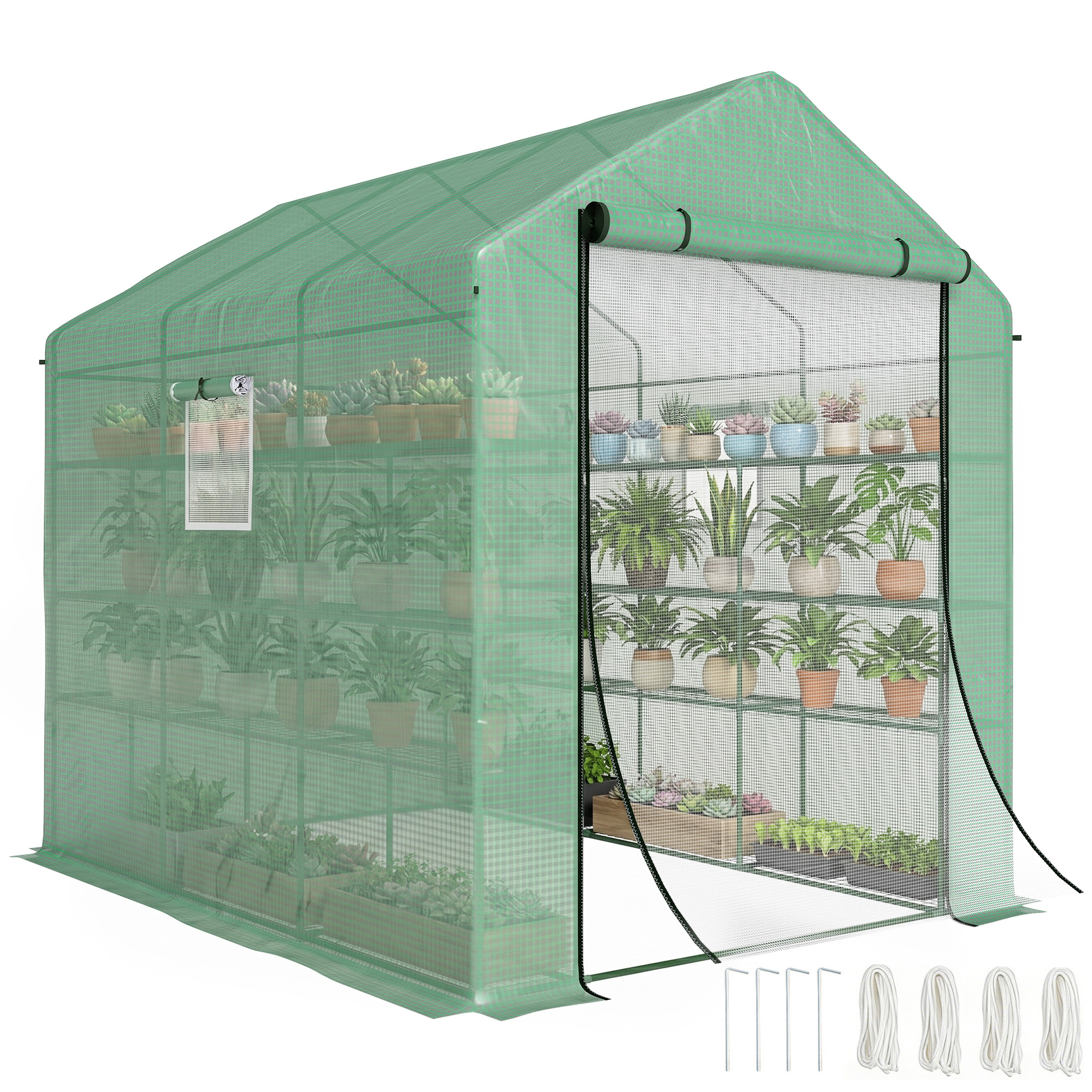 8' x 6' x 7' Temporary Greenhouse for Growing Flowers with Mesh Door & Windows Green (Drop Shipping Only, Not for Amazon)