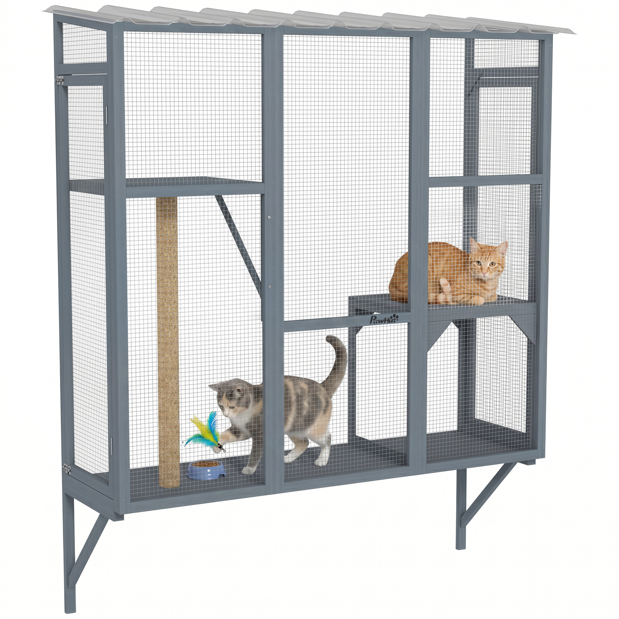 Catio Outdoor, Window Catio for 2-3 Large Indoor Cats w/ 2 Jumping Platforms, Scratching Post, for Playing, Napping (Drop Shipping Only, Not for Amazon)