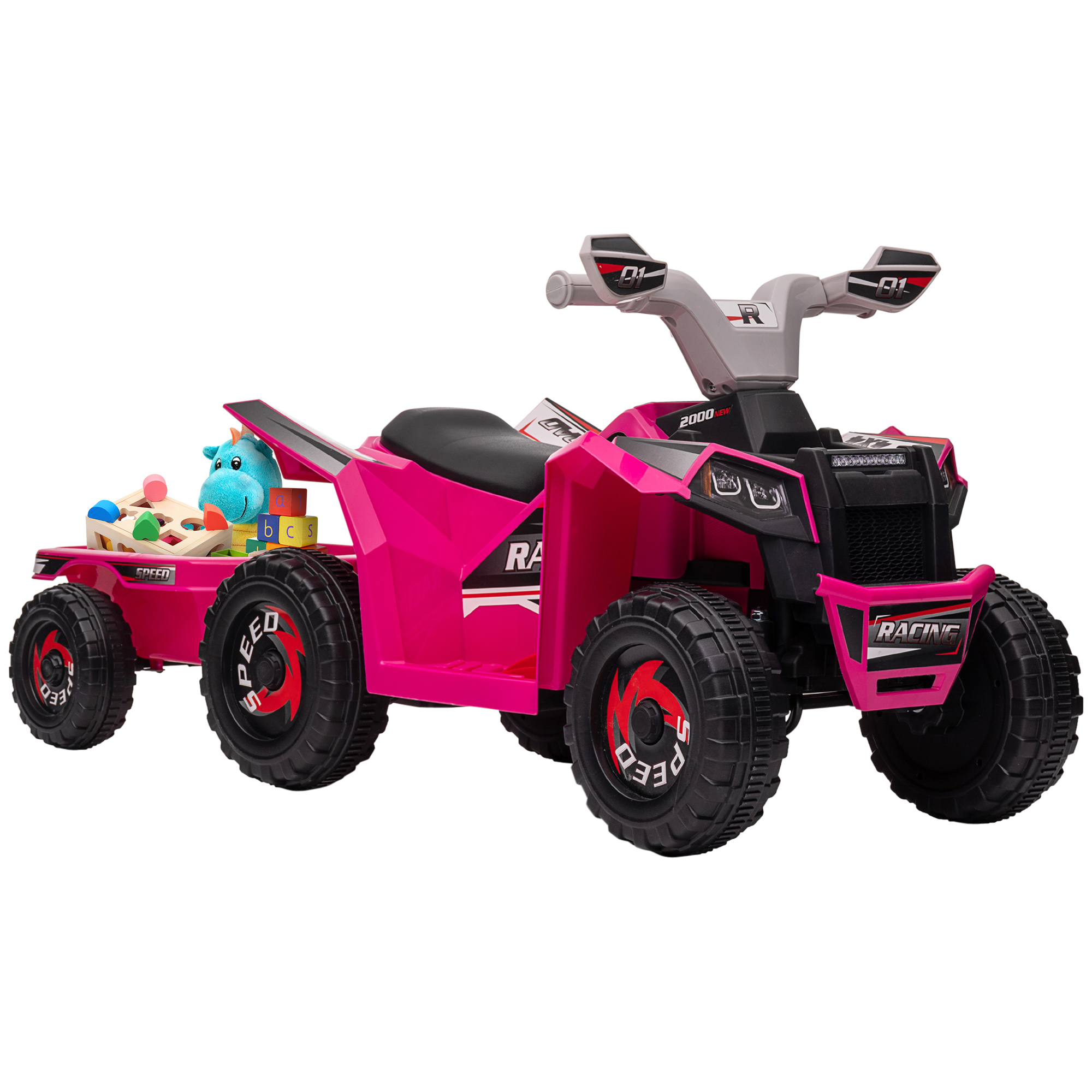 6V Electric Toy Car with Back Trailer, Forward Backward, Wear-Resistant Wheels for Ages 18-36 Months, Pink (Drop Shipping Only, Not for Amazon)