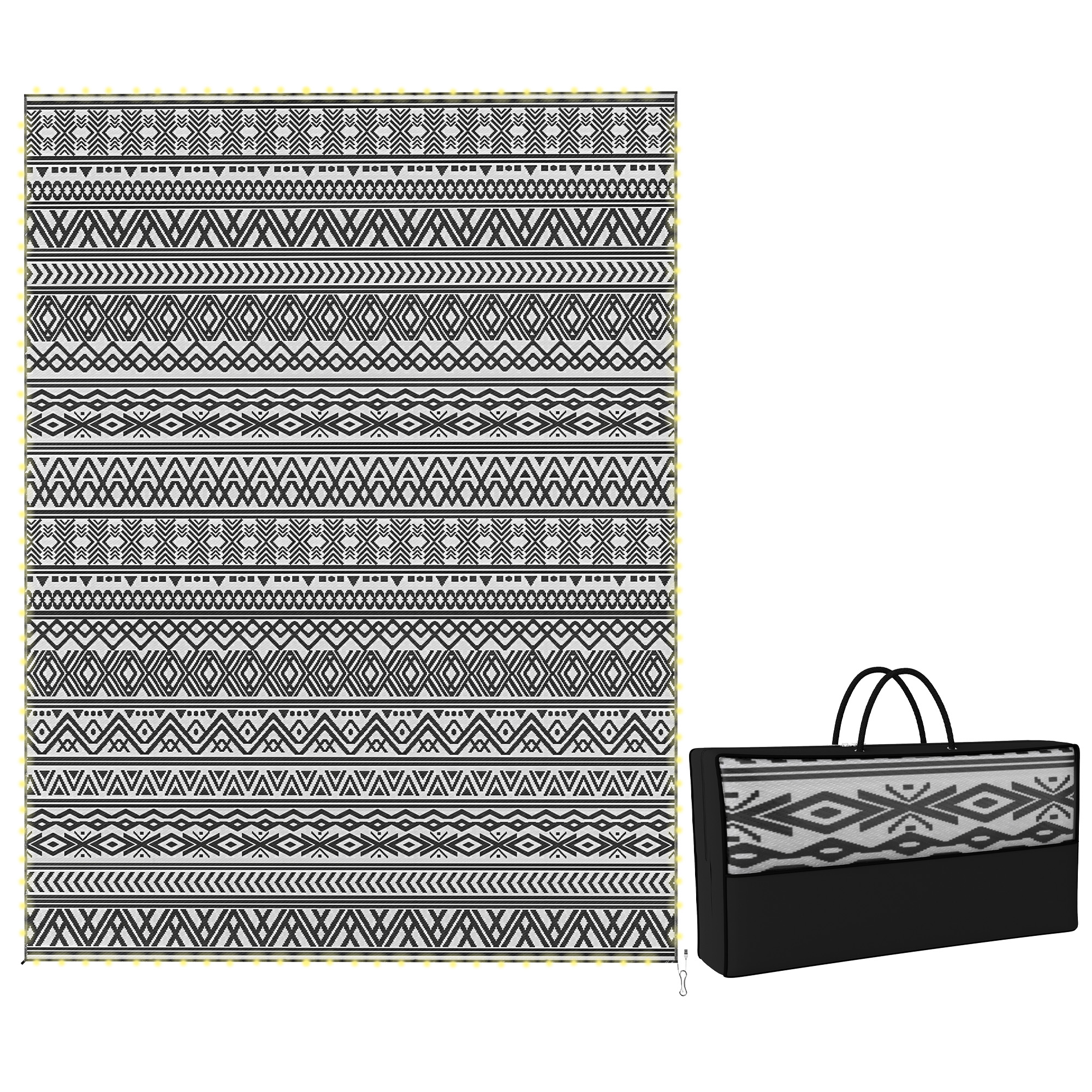 Outdoor Rug Carpet with USB Lights Reversible Patio Rug with Carry Bag for Camping 12' x 9' (Drop Shipping Only, Not for Amazon)