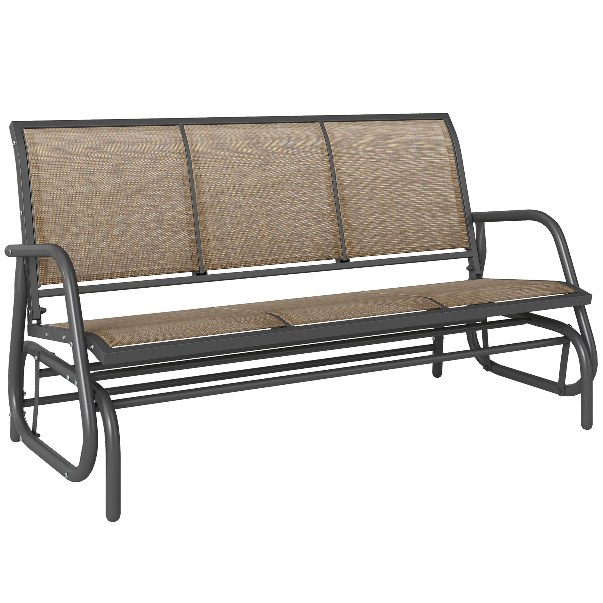 3-Person Outdoor Patio Glider Bench, Porch Glider Swing with 3 Seats, Breathable Mesh Fabric, Metal Frame, Brown (Drop Shipping Only, Not for Amazon)