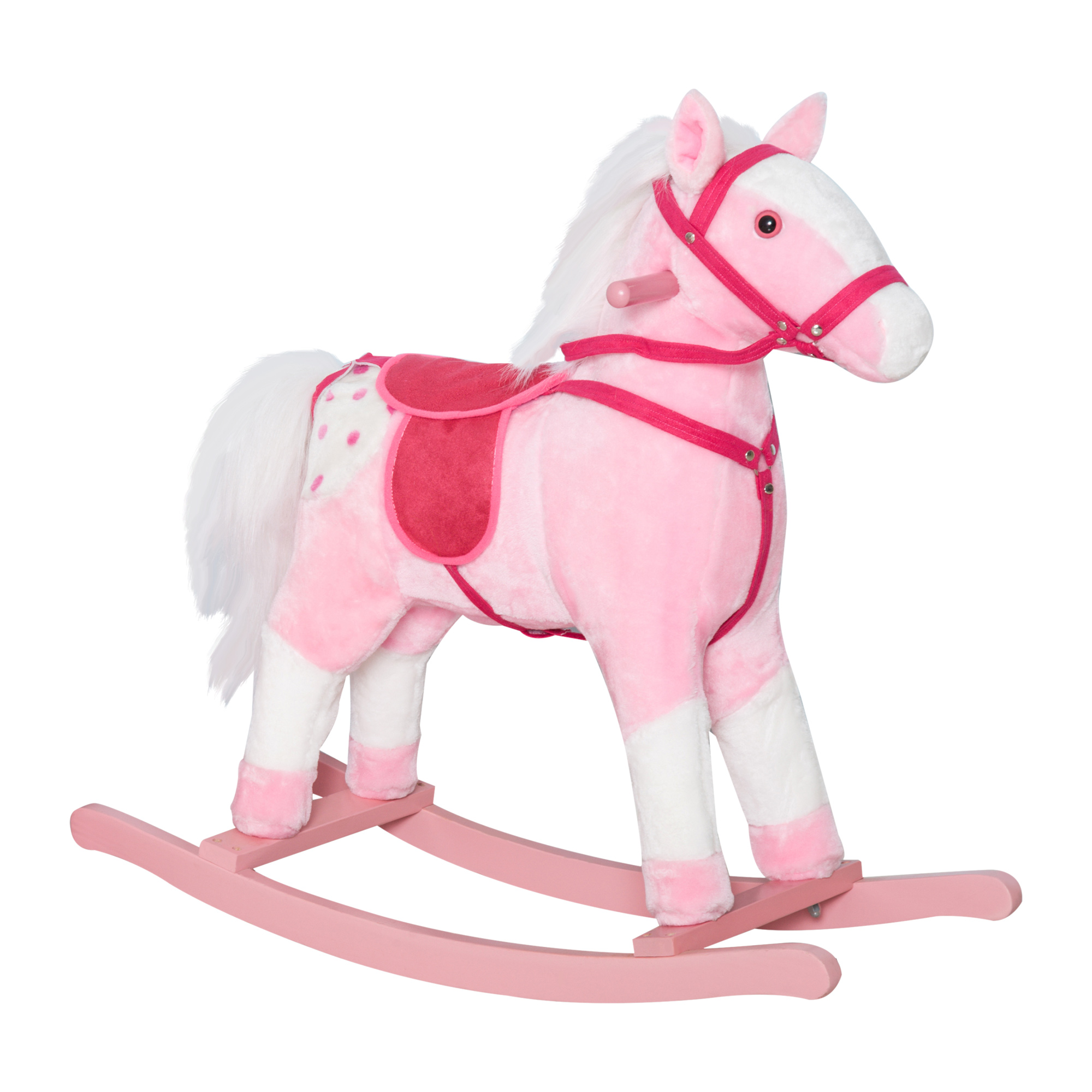 Qaba Kids Plush Toy Rocking Horse Pony Toddler Ride on Animal for Girls Pink Birthday Gifts with Realistic Sounds, Pink (Drop Shipping Only, Not for Amazon)