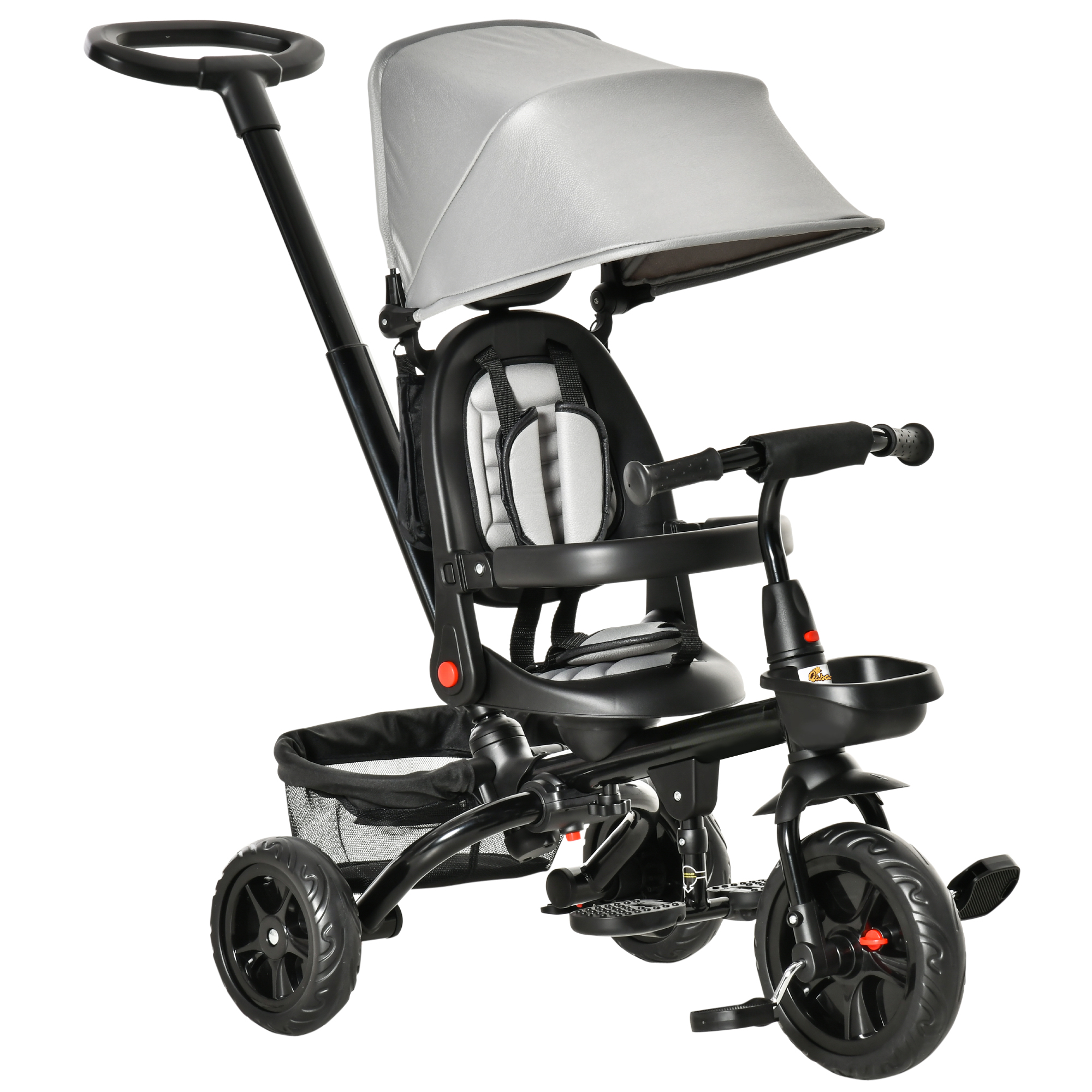 Kids Tricycle, 5 in 1 Foldable Trike with Reversible Seat, Adjustable Parent Handle, Safety Harness, Wheel Brakes, Removable Canopy, Storage, Tricycle for Toddlers 1-5 Years, Gray (Drop Shipping Only, Not for Amazon)