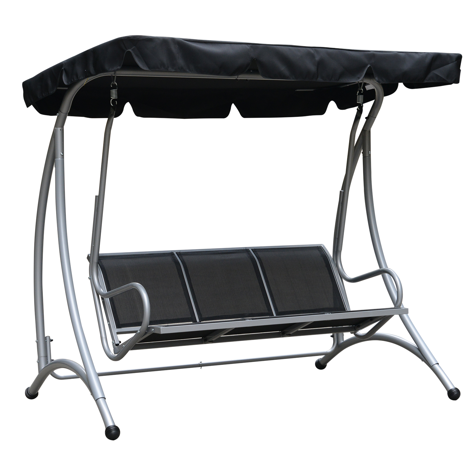 Three Person Steel Outdoor Porch Swing Chair Bench with Canopy Cover - Black (Drop Shipping Only, Not for Amazon)