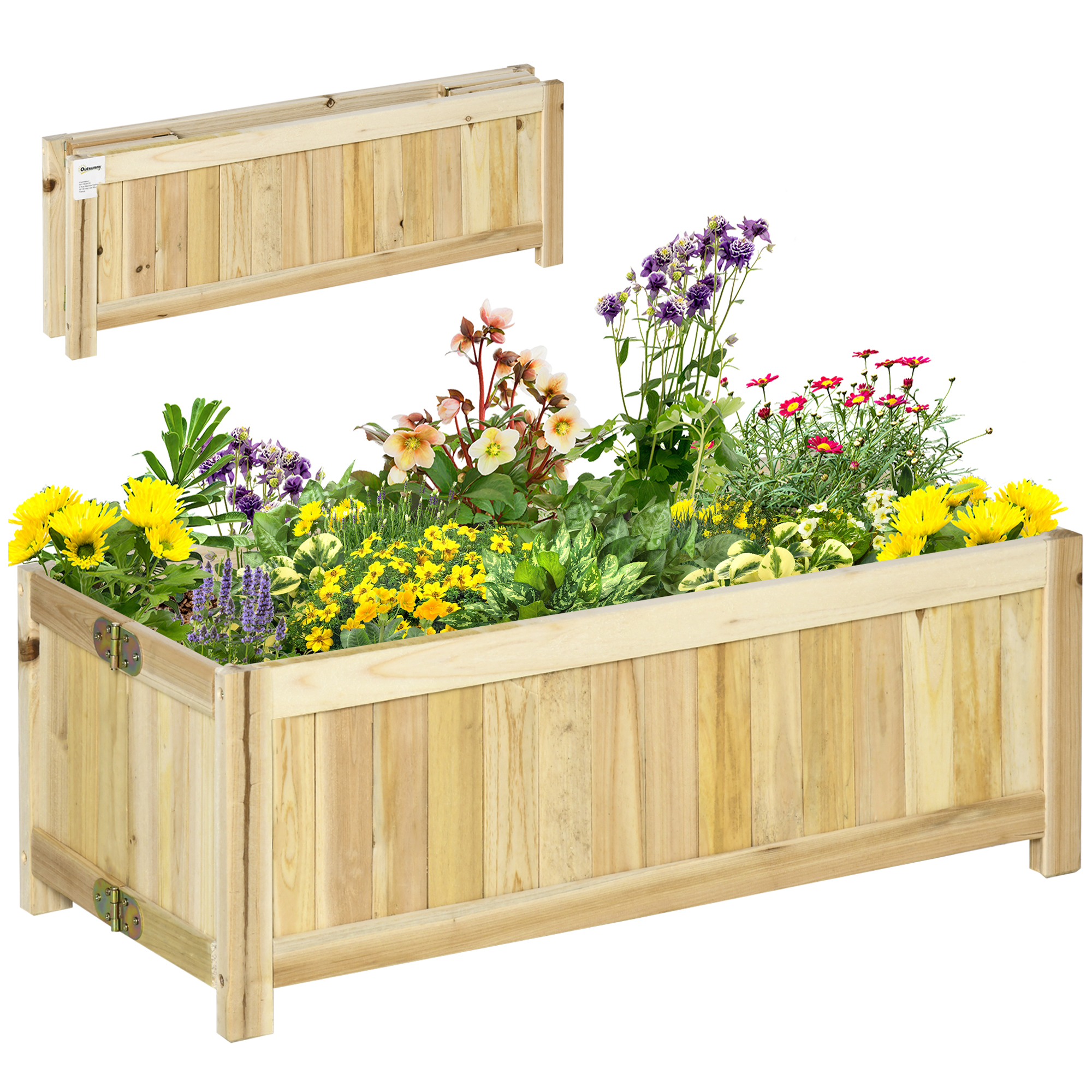 Foldable Raised Garden Bed, Wooden Planter Box, Herb Garden Planter with Drainage Holes, for Backyard, Patio to Grow Vegetables, Herbs, and Flowers, 27.6