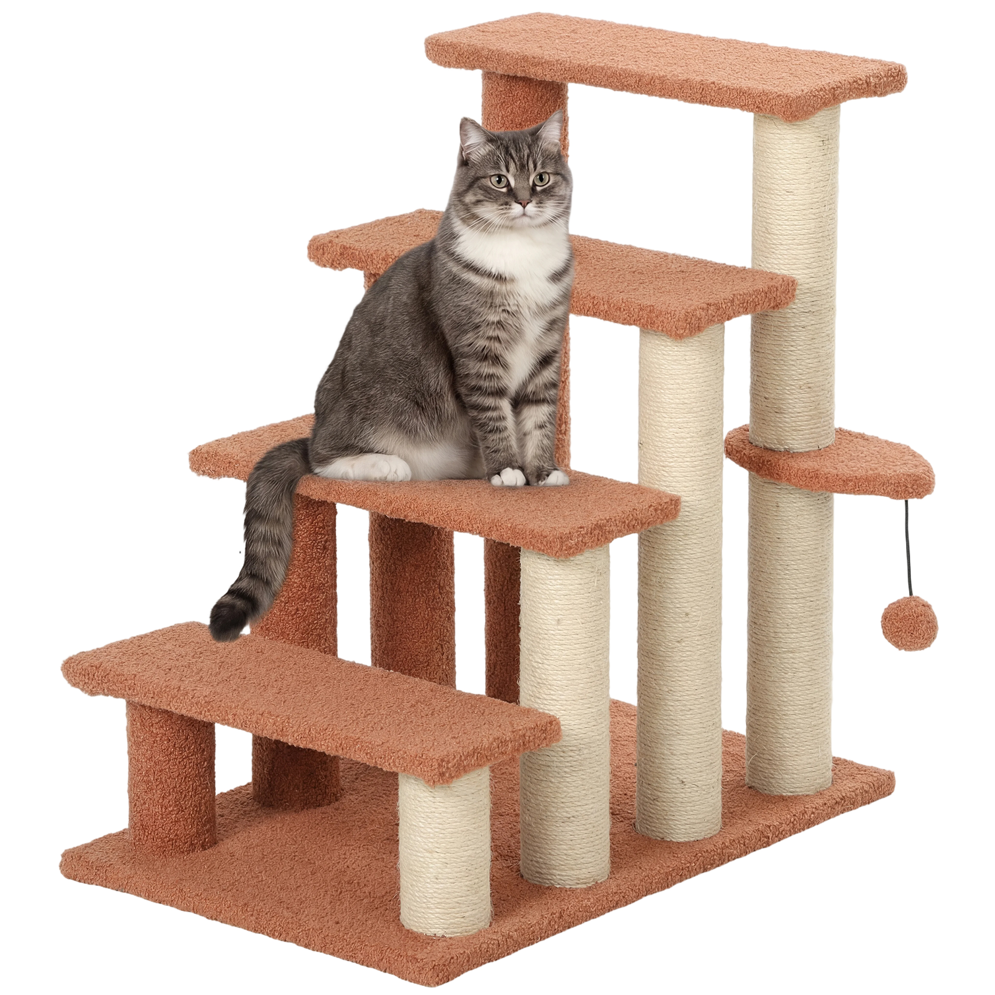 4 Levels Cat Steps with Scratching Posts for High Bed, Sofa, Gray (Drop Shipping Only, Not for Amazon)