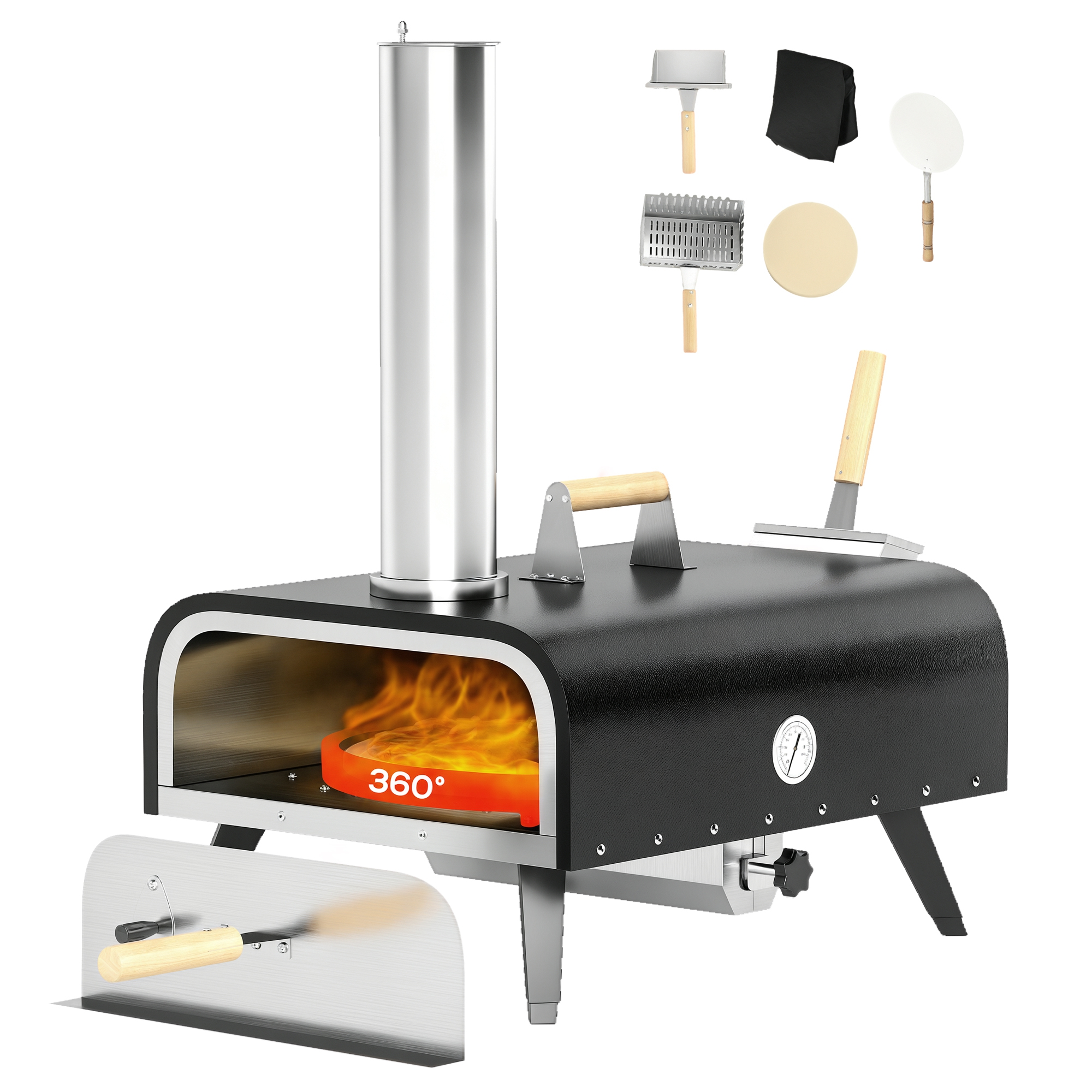 Pellet Wood Fired Pizza Oven, Outdoor Pizza Maker with 12