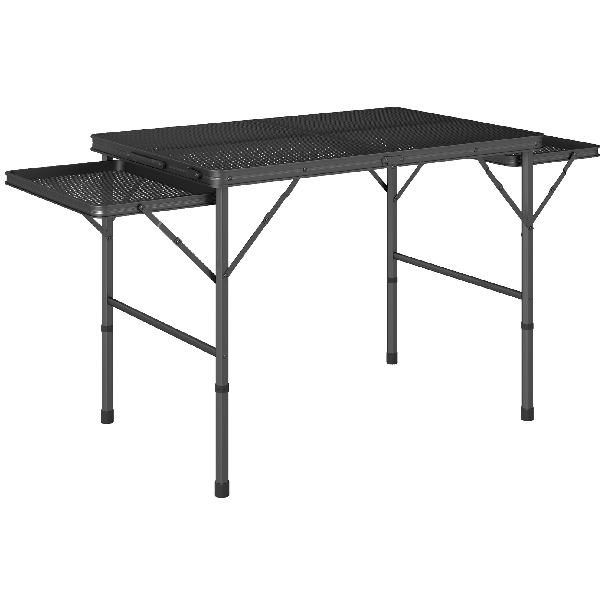 Folding Camping Table, 4.5ft Portable Table with 2 Wing Panels, Height Adjustable Metal Picnic Table (Drop Shipping Only, Not for Amazon)