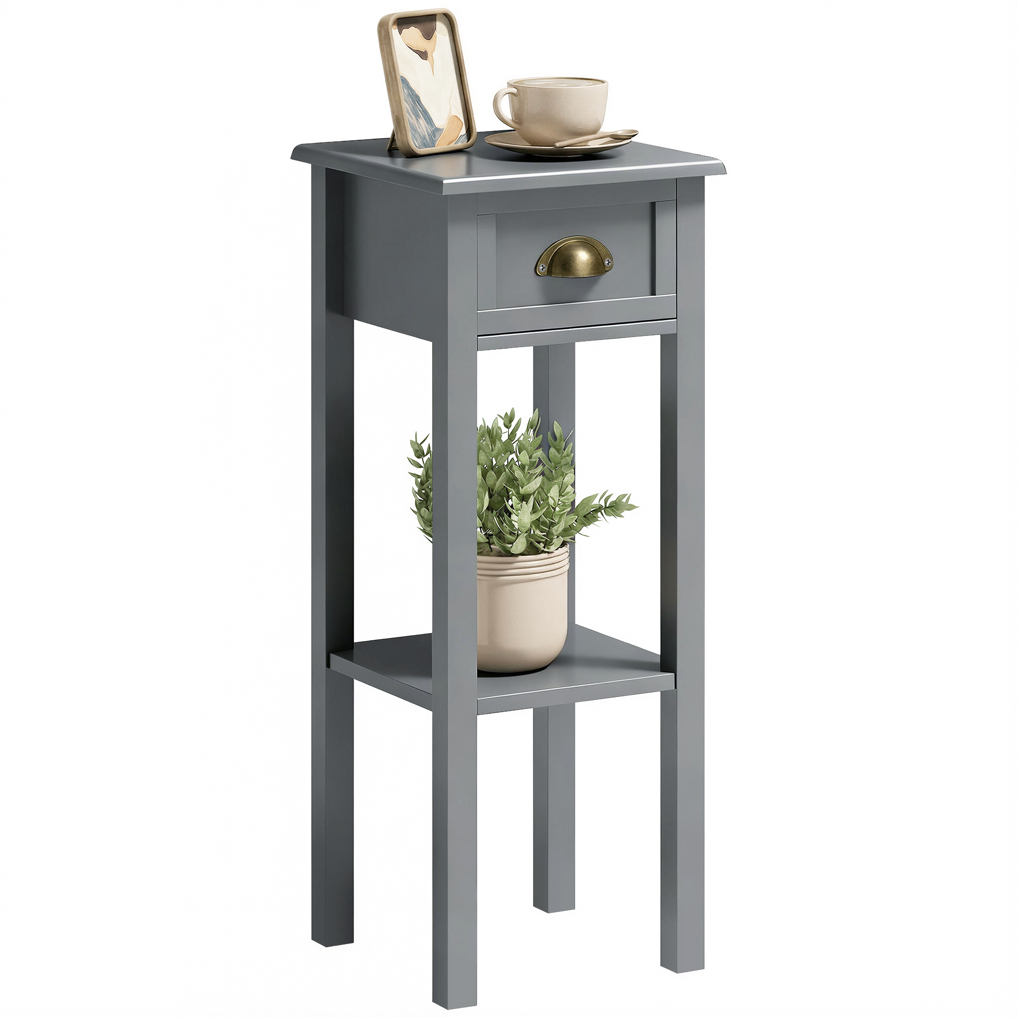 2-Tier Side Table with Drawer and Shelf, End Table for Living Room and Hallway, Red (Drop Shipping Only, Not for Amazon)