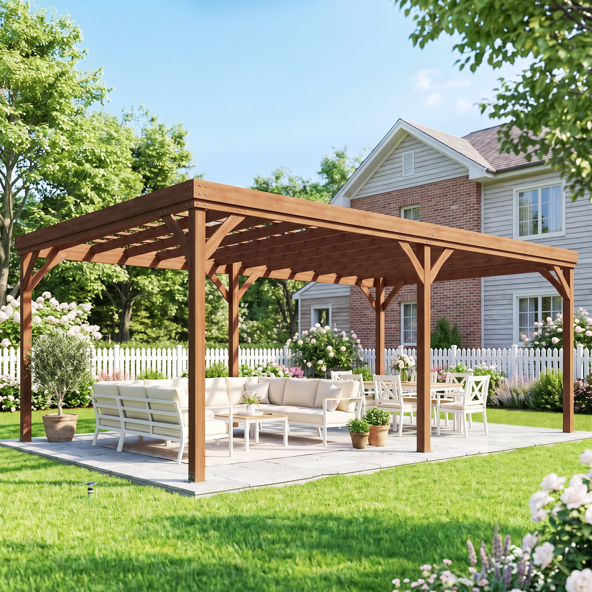 12' x 20' Outdoor Wooden Pergola, Grape Vine Gazebo with Concrete Anchors for Garden, Patio, Backyard, Deck, Gray (Drop Shipping Only, Not for Amazon)