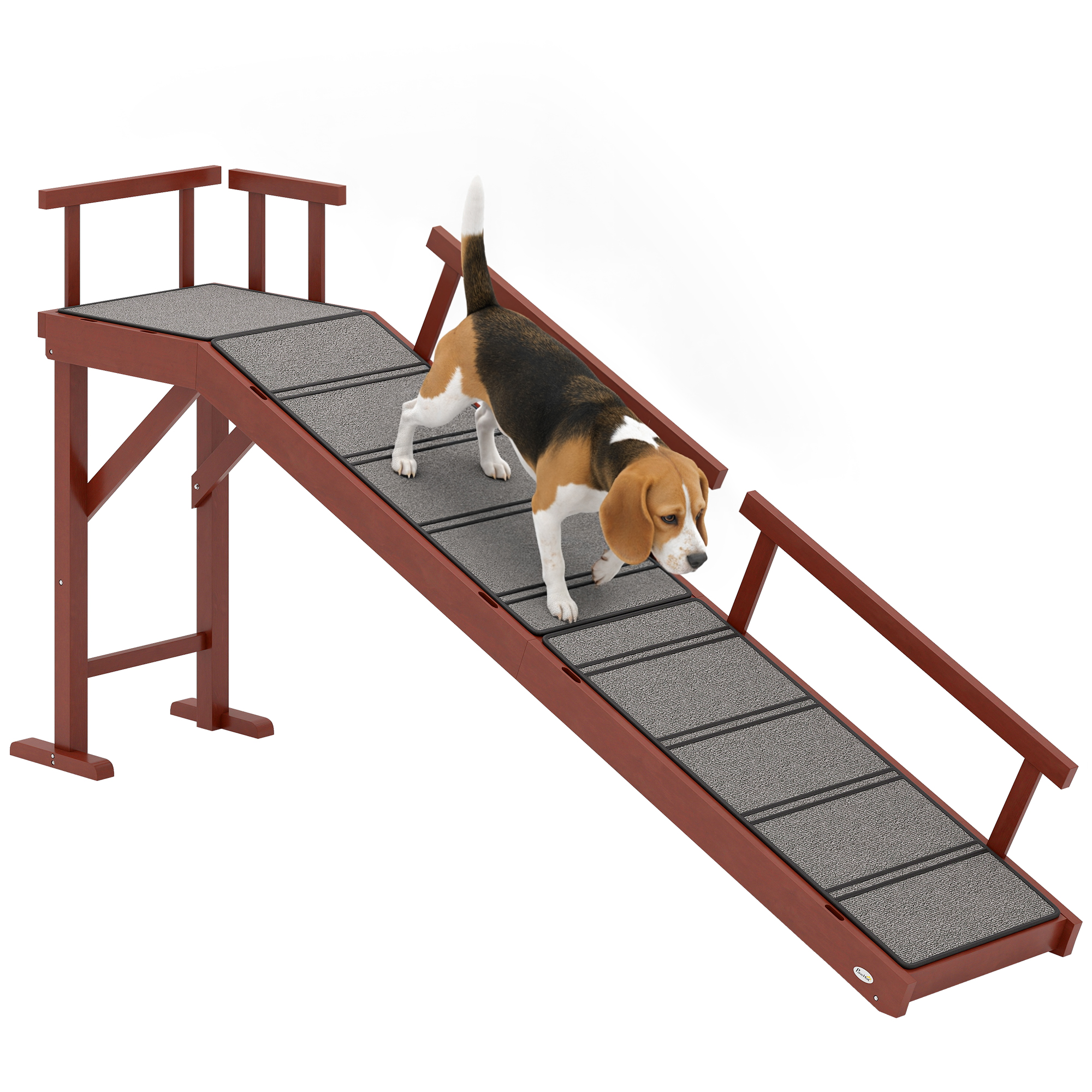 Wooden Dog Ramp with Removable Guardrails, Non-Slip Surface, 70.5