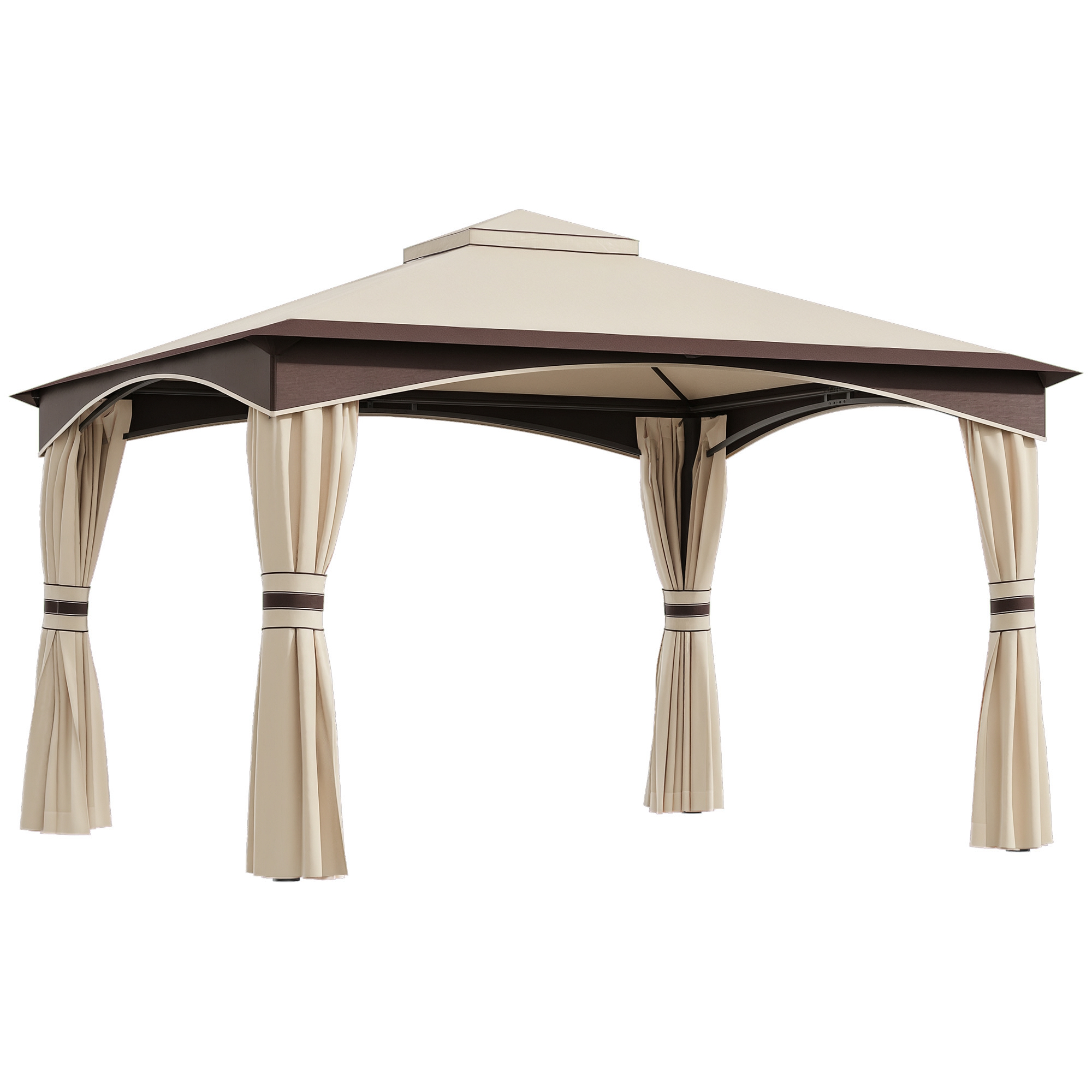 10' x 12' Outdoor Gazebo with Netting, Patio Gazebo Canopy with 2-Tier Soft Top Roof and Steel Frame for Lawn, Garden, Backyard and Deck (Drop Shipping Only, Not for Amazon)