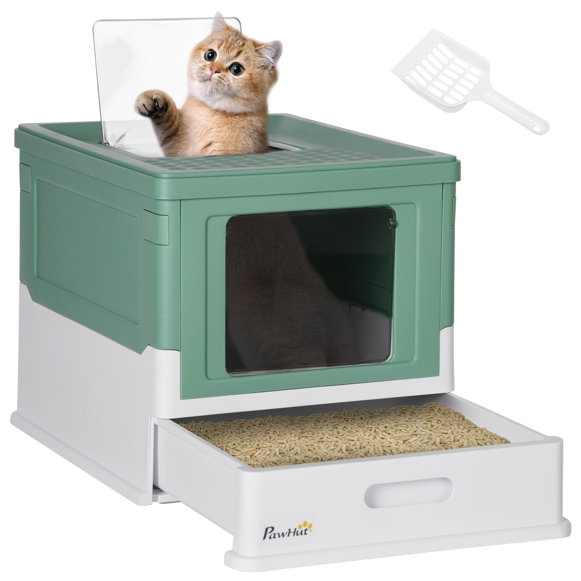 Hooded Cat Litter Box, Portable Pet Toilet, with Scoop, Front Entry - Grey (Drop Shipping Only, Not for Amazon)