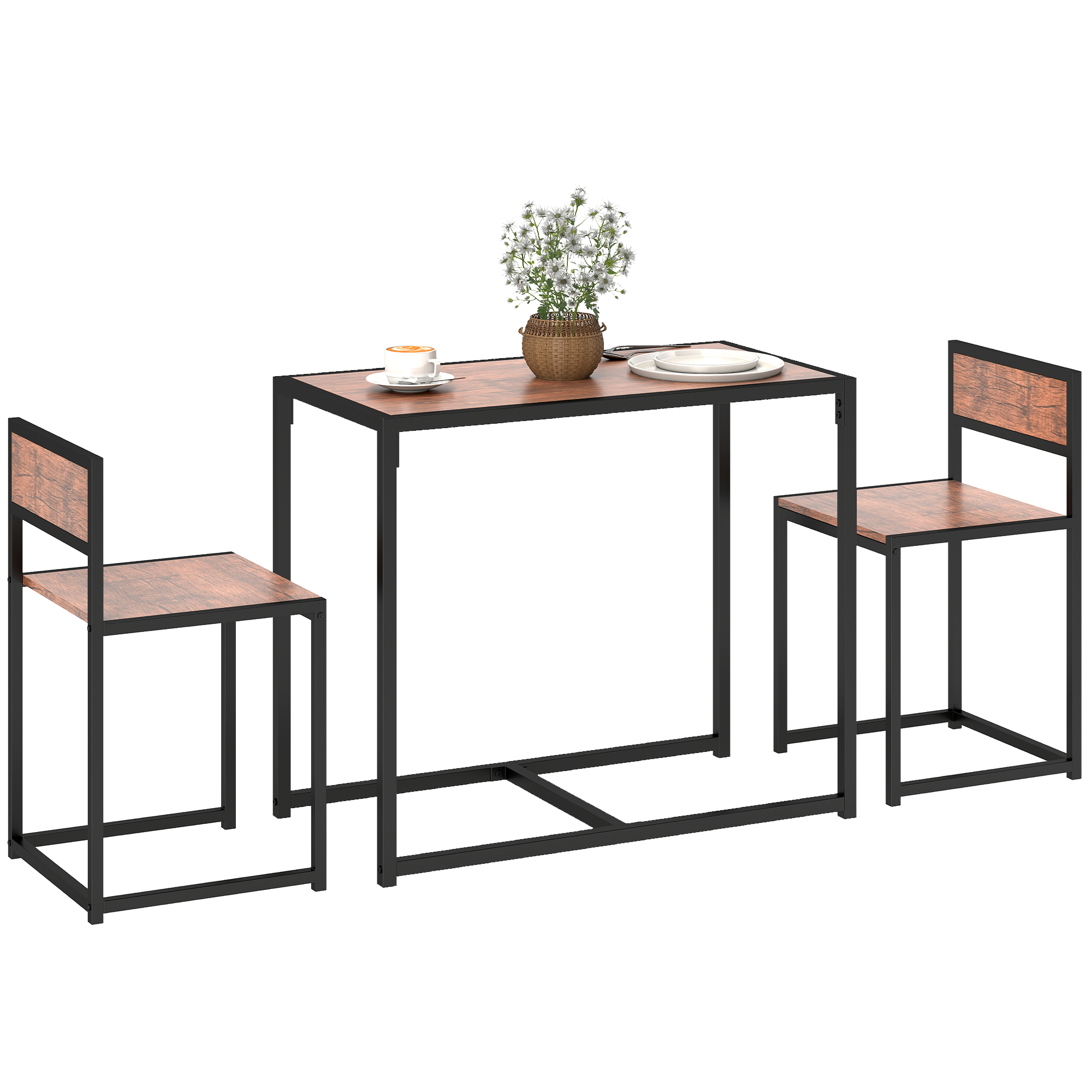 3-Piece Industrial Dining Table Set for 2, Kitchen Table and Chairs, Dining Room Sets for Small Spaces, Rustic Brown (Drop Shipping Only, Not for Amazon)