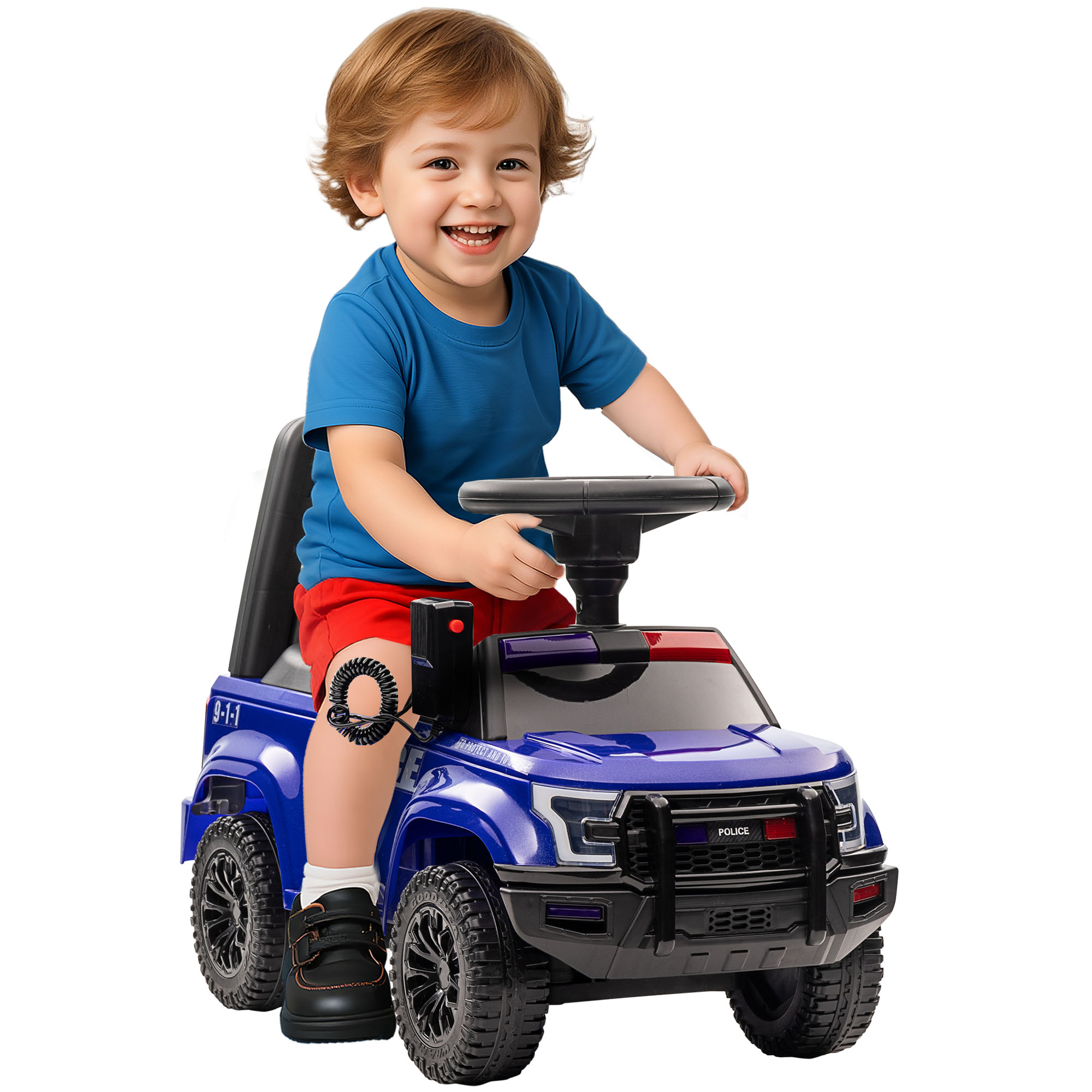 Kids Push Ride On Car with Working PA System and Horn, Police Truck Style Foot-to-Floor Sliding Car for Boys and Girls with Under-Seat Storage, for 18 Months to 5 Years Old, Black (Drop Shipping Only, Not for Amazon)