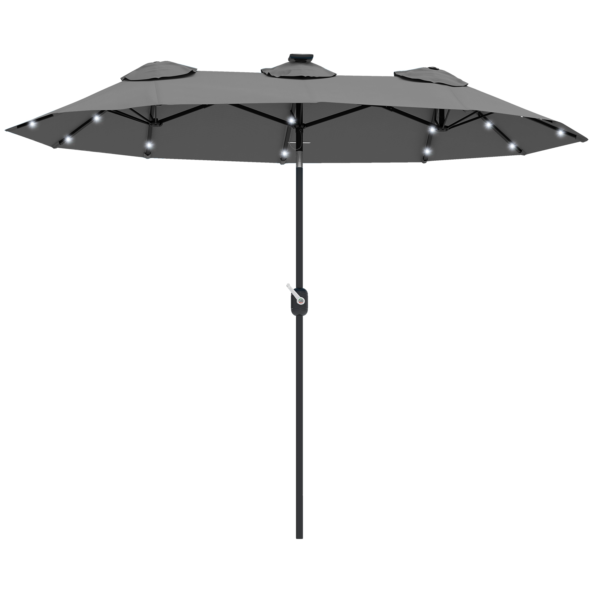 Double-sided Patio Umbrella, 9.7' Outdoor Umbrella with Tilt and Crank, LED Solar Light and 12 Ribs, Gray (Drop Shipping Only, Not for Amazon)