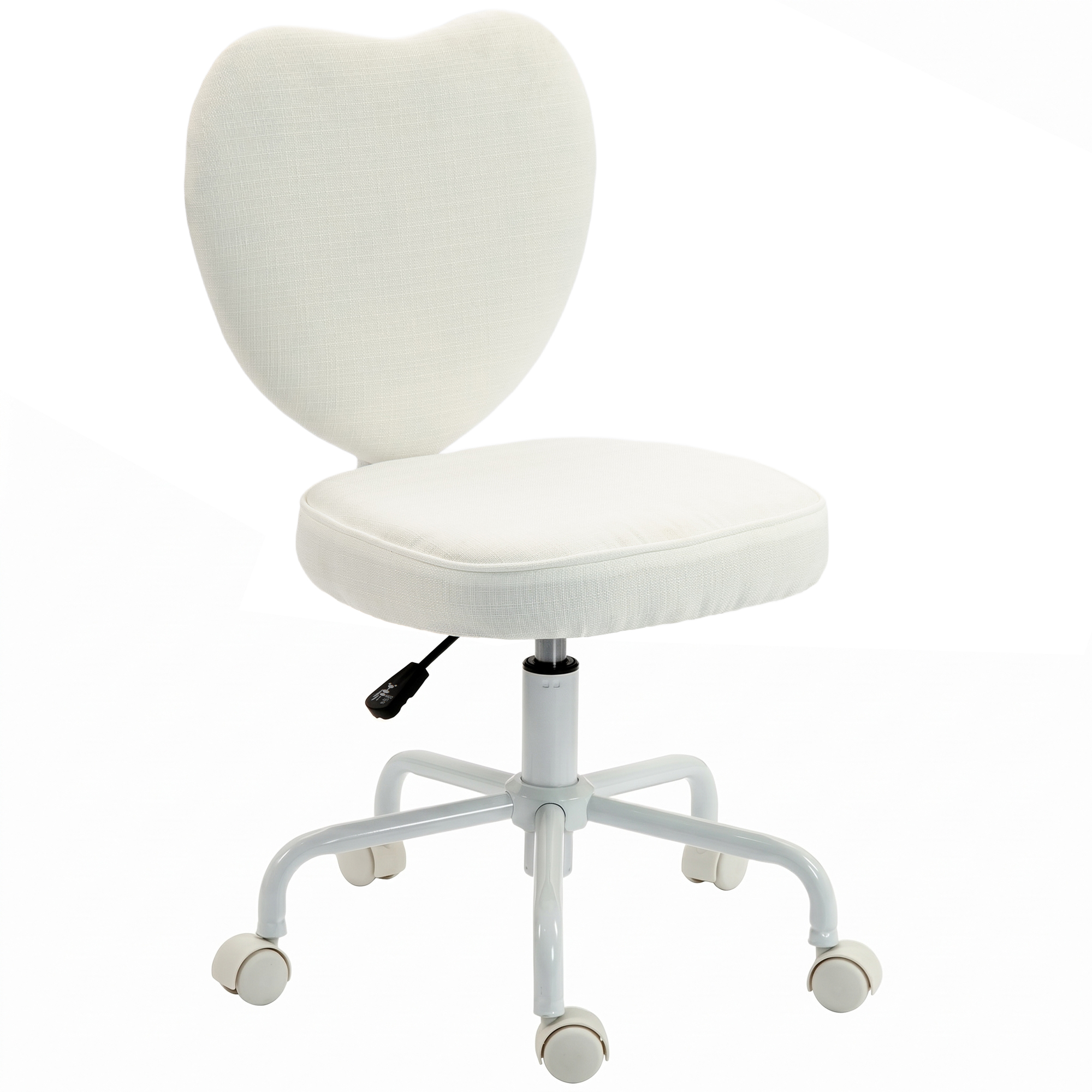 Heart Love Shaped Back Design Vanity Chair, Office Chair with Adjustable Height and 360 Swivel Castor Wheels, White (Drop Shipping Only, Not for Amazon)