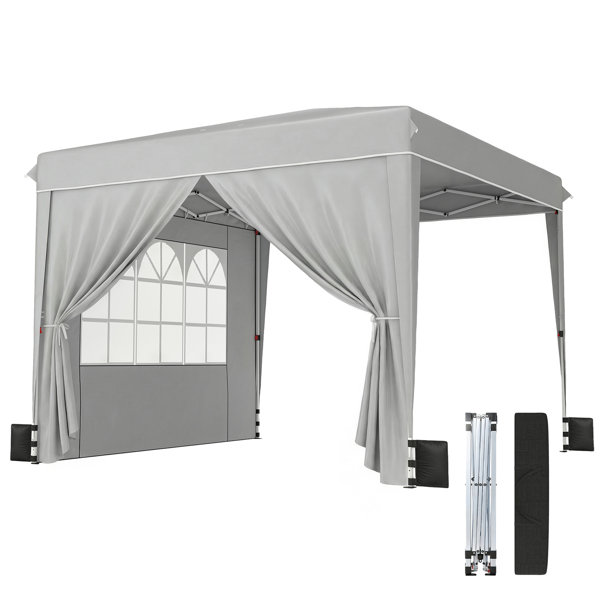 10 x 10 ft Pop Up Canopy Tent with Sidewalls, UPF50+ Outdoor Portable Instant Canopy Shelter with Carry Bag, Light Gray (Drop Shipping Only, Not for Amazon)