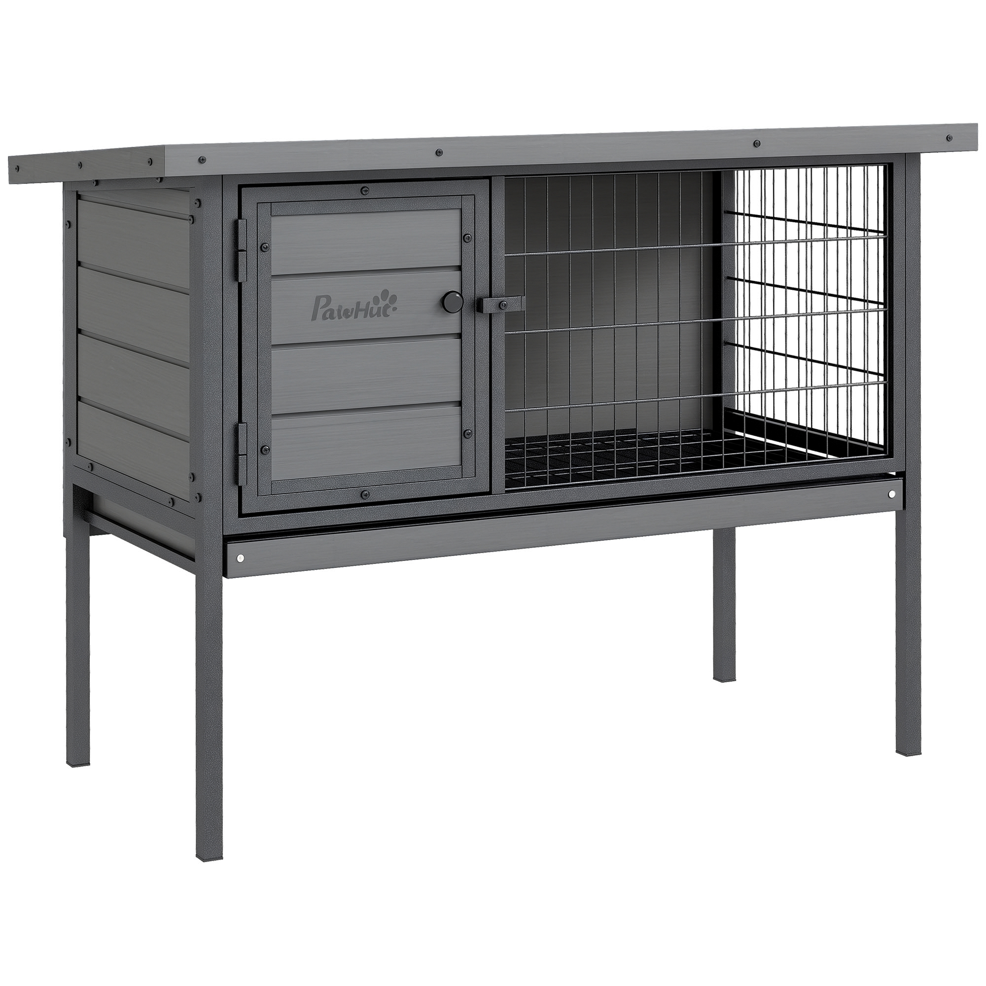 Wooden Rabbit Hutch Elevated with No Leak Tray, Openable Roof for Indoor/Outdoor, Gray (Drop Shipping Only, Not for Amazon)