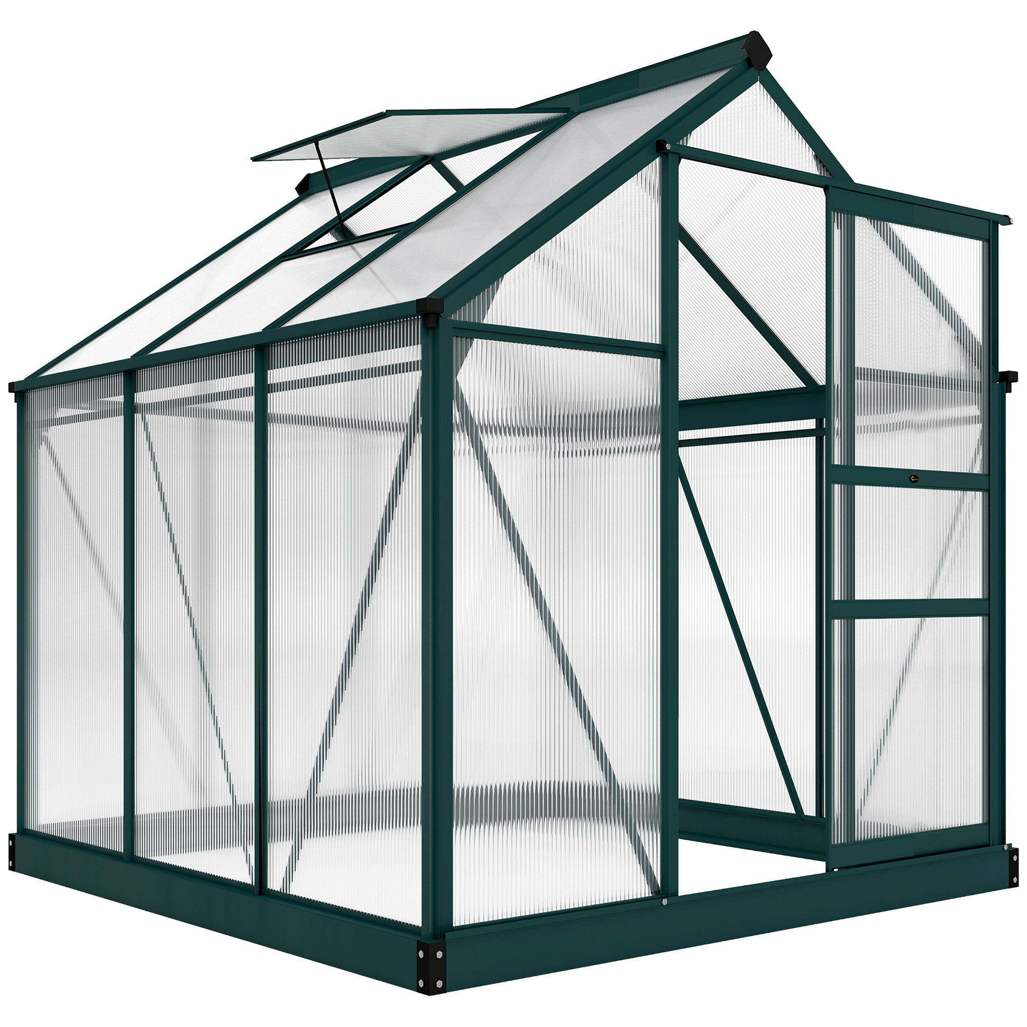 6' x 6' Greenhouse for Outdoors, Polycarbonate Greenhouse with Rain Gutter and Roof Vent, Aluminum Walk-in Green Houses for Outside for Patio Backyard Garden, Dark Green (Drop Shipping Only, Not for Amazon)