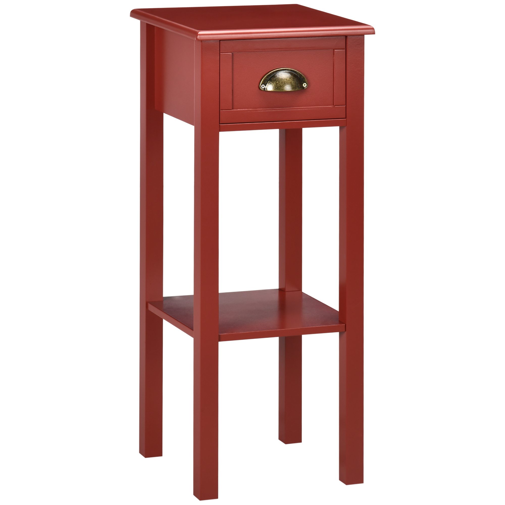 2-Tier Side Table with Drawer and Shelf, End Table for Living Room and Hallway, Red (Drop Shipping Only, Not for Amazon)