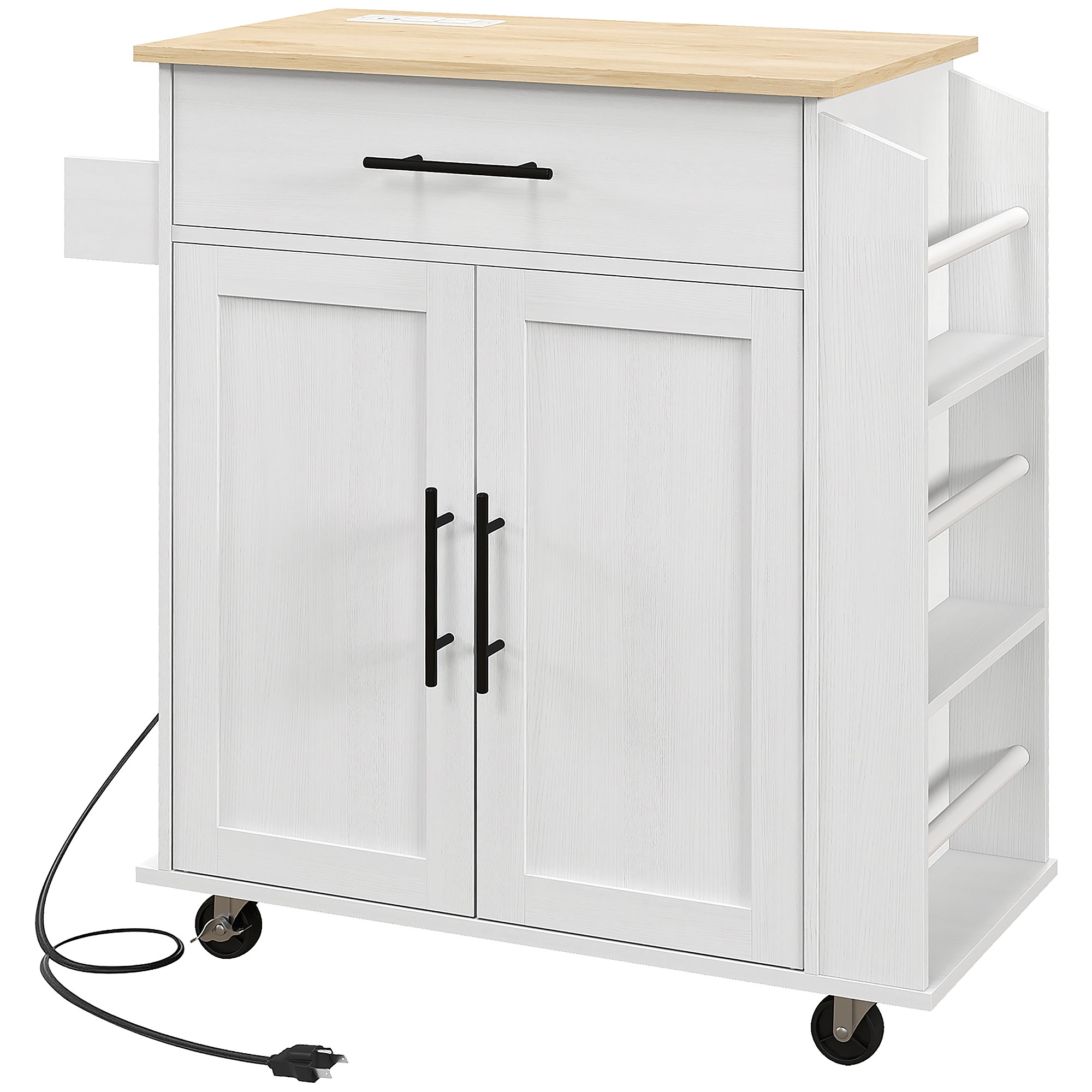 Rolling Island with Wheels for Kitchen, Kitchen Island on Rollers with Power Outlets, Drawer, and Doors, Black (Drop Shipping Only, Not for Amazon)