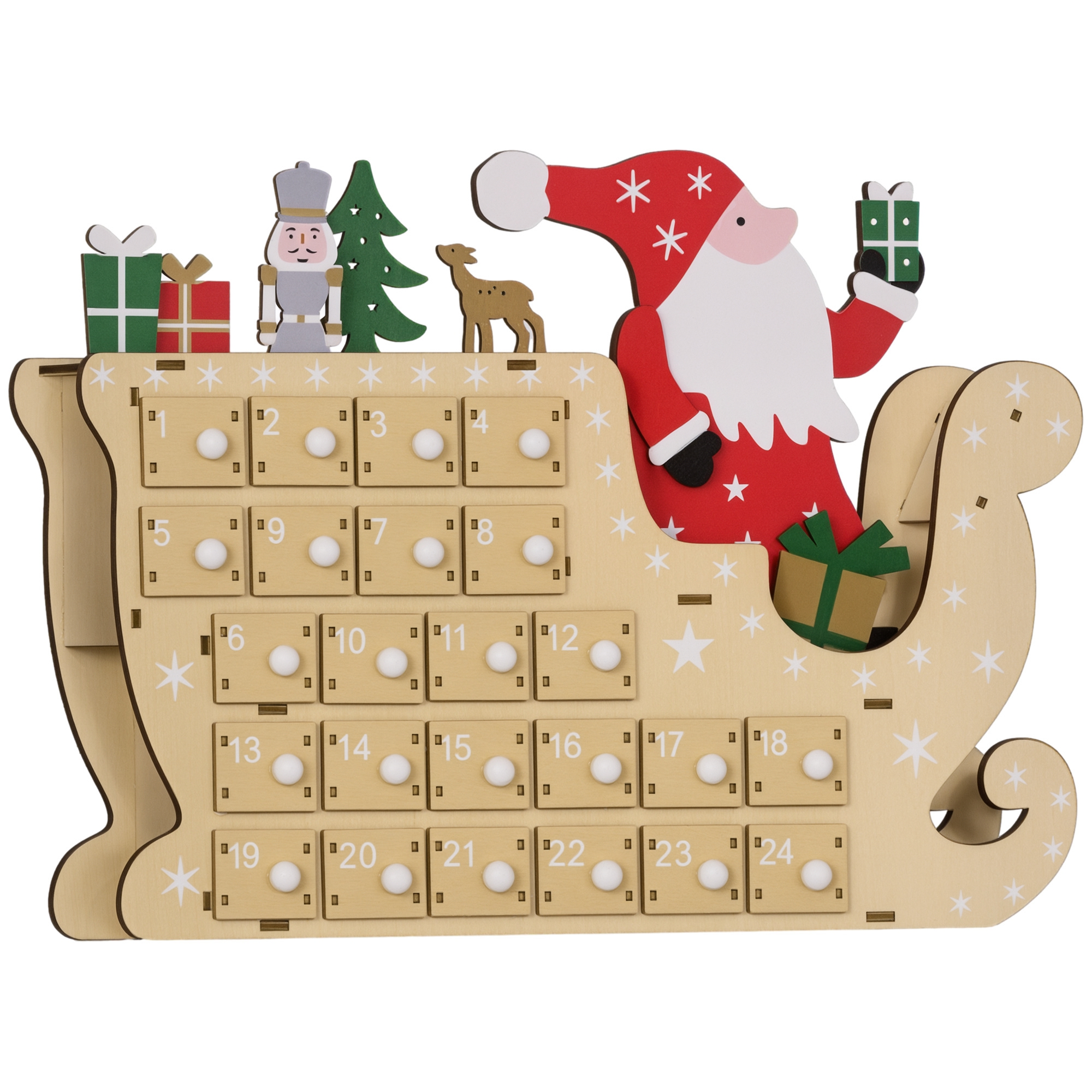 Wooden Christmas Advent Calendar with 24 Countdown Drawers, Reusable Holiday Decor Xmas Gift for Kids Adults, Natural (Drop Shipping Only, Not for Amazon)