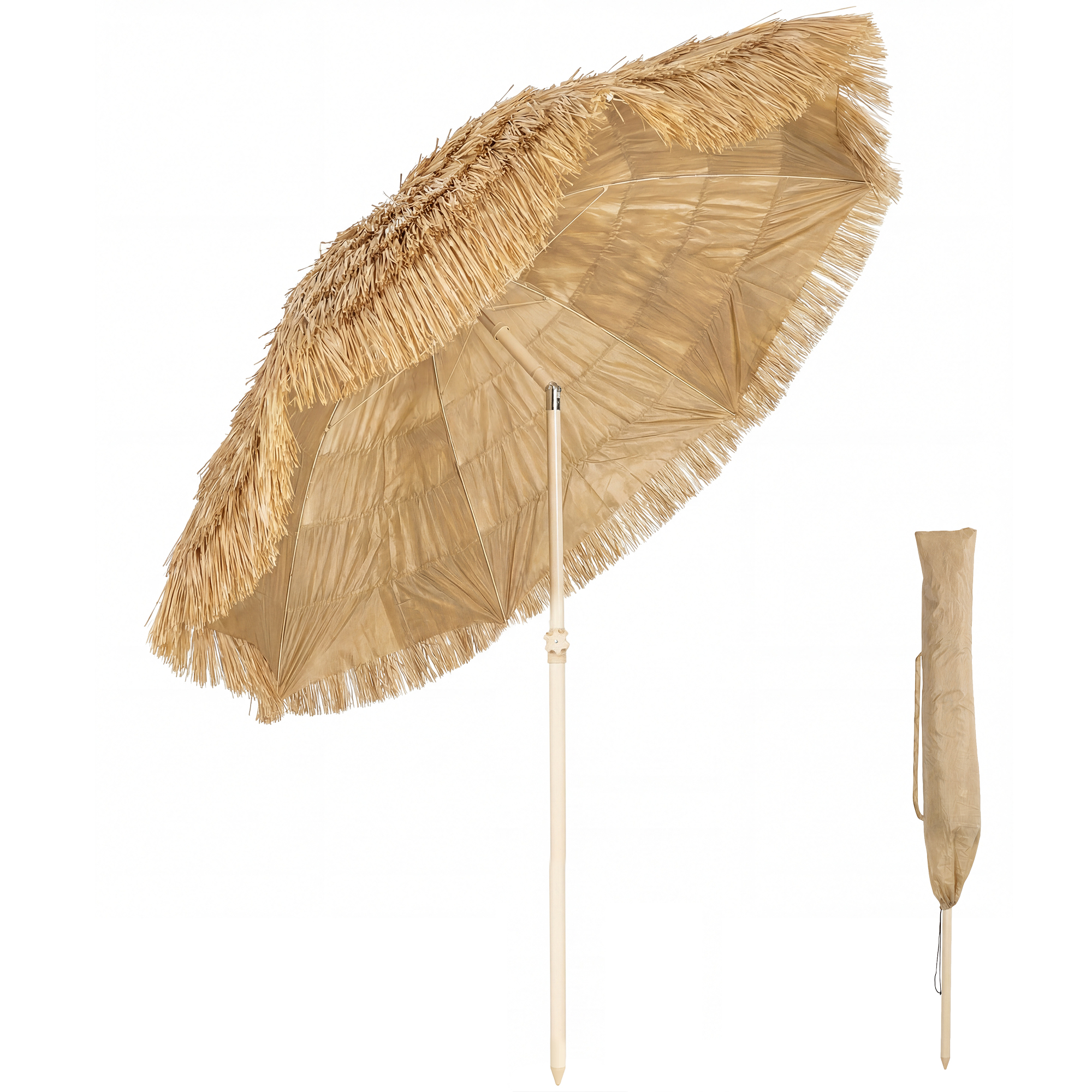 6FT Tiki Umbrella, Outdoor Hawaiian Style Patio Umbrella with 8 Ribs, Carry Bag, Outdoor Tiki Bar, Tropical Palapa (Drop Shipping Only, Not for Amazon)