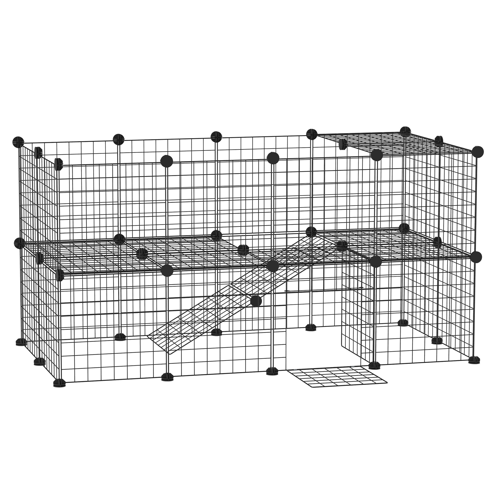 36 Panels Small Animal Playpen with Door, DIY C & C Cage for Guinea Pigs with Ramp, Portable Metal Wire Yard for Rabbit, Hedgehogs, 14 x 14 in (Drop Shipping Only, Not for Amazon)