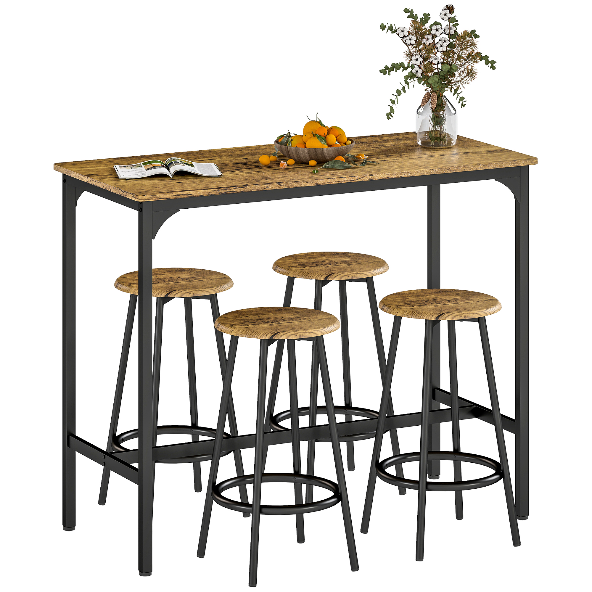 Five-Piece Industrial-Style Bar Table Set - Brown/Black (Drop Shipping Only, Not for Amazon)