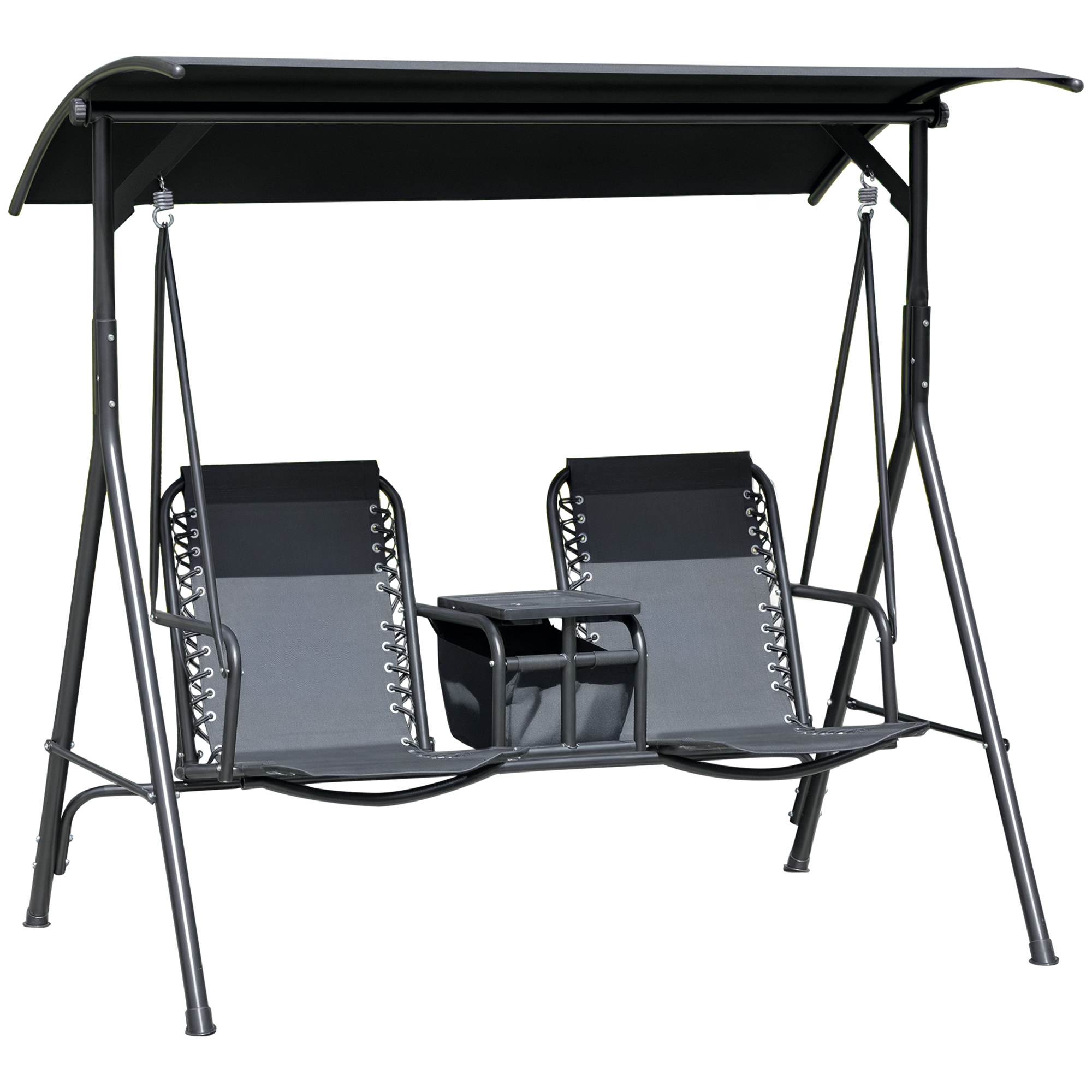 2 Person Porch Swing with Canopy, Storage Table, Cup Holder, Blue (Drop Shipping Only, Not for Amazon)