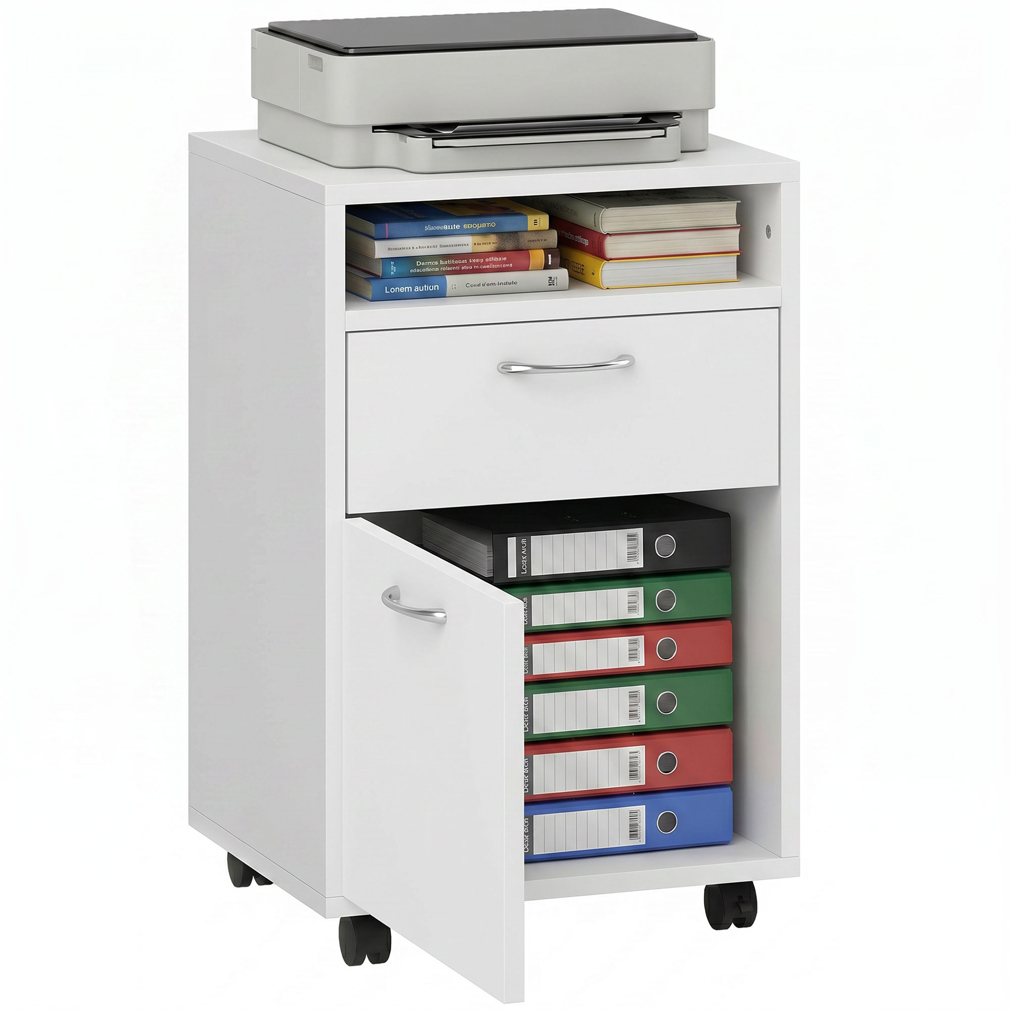 Mobile Storage Cabinet Organizer with Drawer and Cabinet, Printer Stand with Castors, Brown (Drop Shipping Only, Not for Amazon)