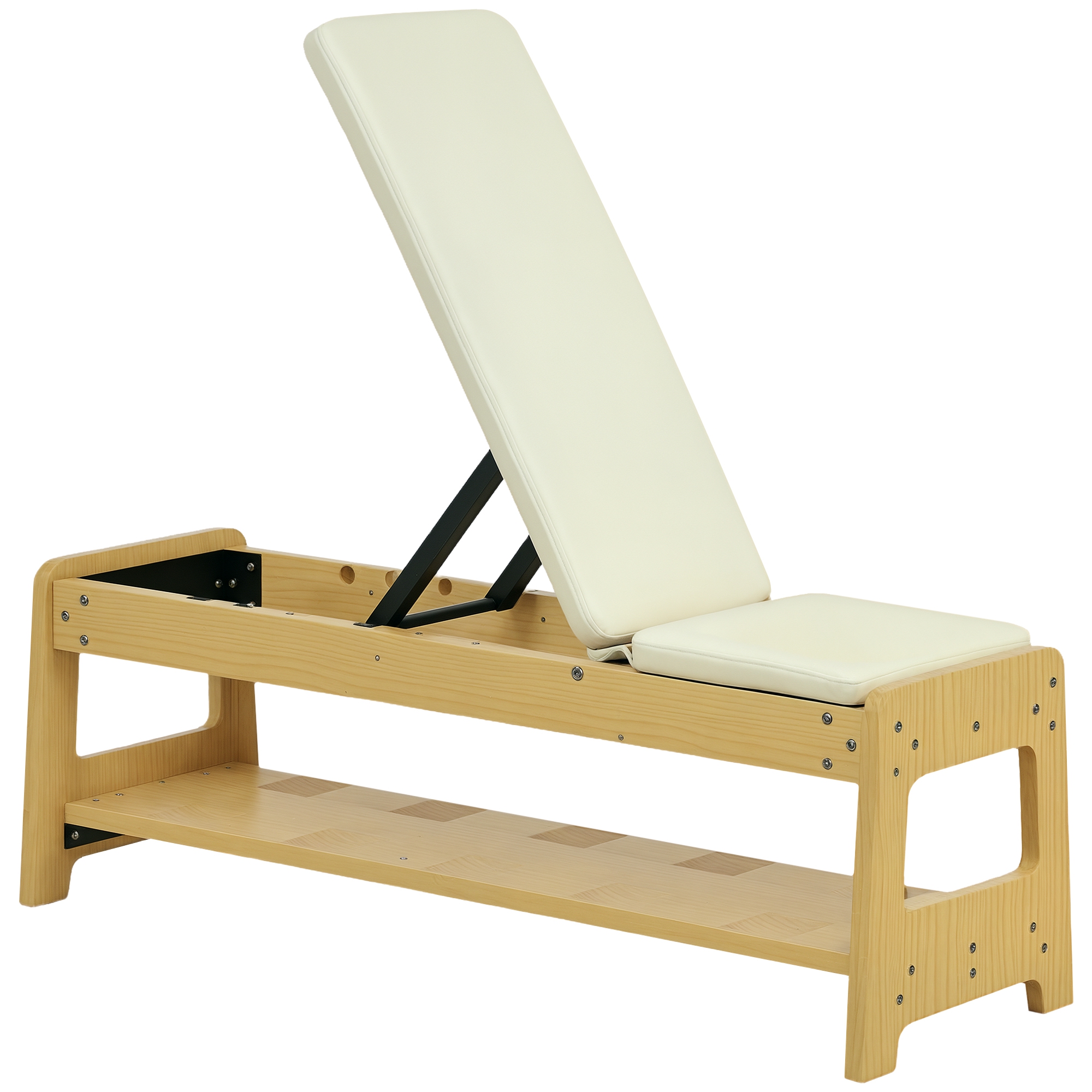 Wooden Adjustable Weight Bench with Dumbbell Rack, Flat or Incline Workout Bench for Home Gym Weight Lifting, White (Drop Shipping Only, Not for Amazon)