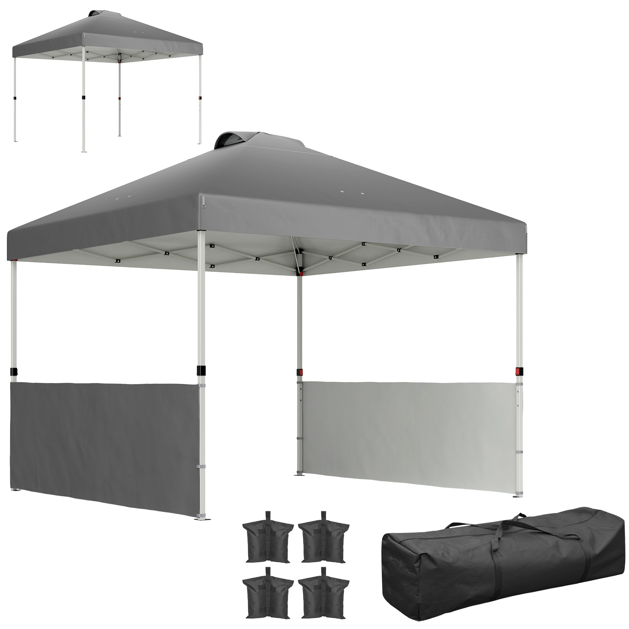 10' x 10' Pop Up Canopy Tent with 2 Half Sidewalls, UV50+ Instant Sun Shelter with Wheeled Carry Bag, White (Drop Shipping Only, Not for Amazon)