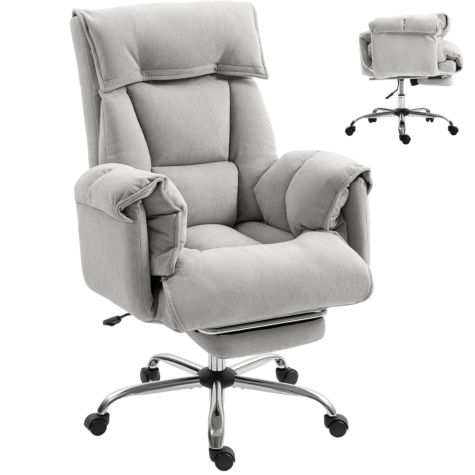 High Back Office Chair, Reclining Desk Chair with Footrest, High Resilience Foam, Rolling Wheels, Light Taupe Gray (Drop Shipping Only, Not for Amazon)