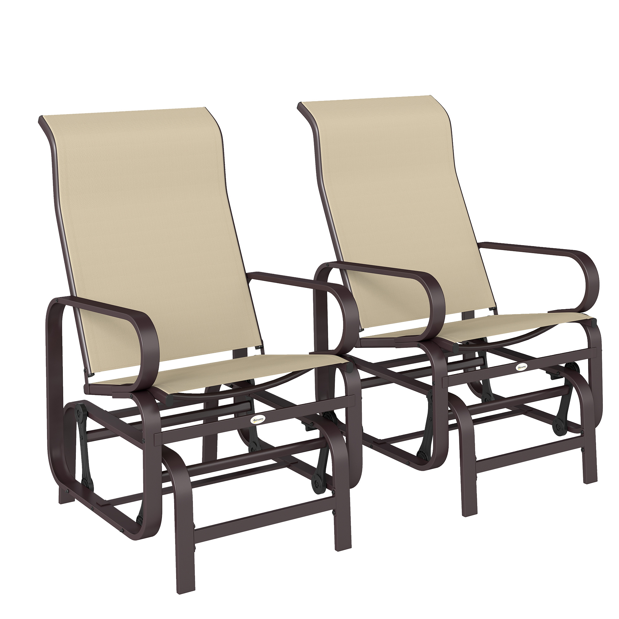 Gliding Lounger Chair Set of 2, Single Rockers with Lightweight Metal & Mesh Construction, Khaki (Drop Shipping Only, Not for Amazon)