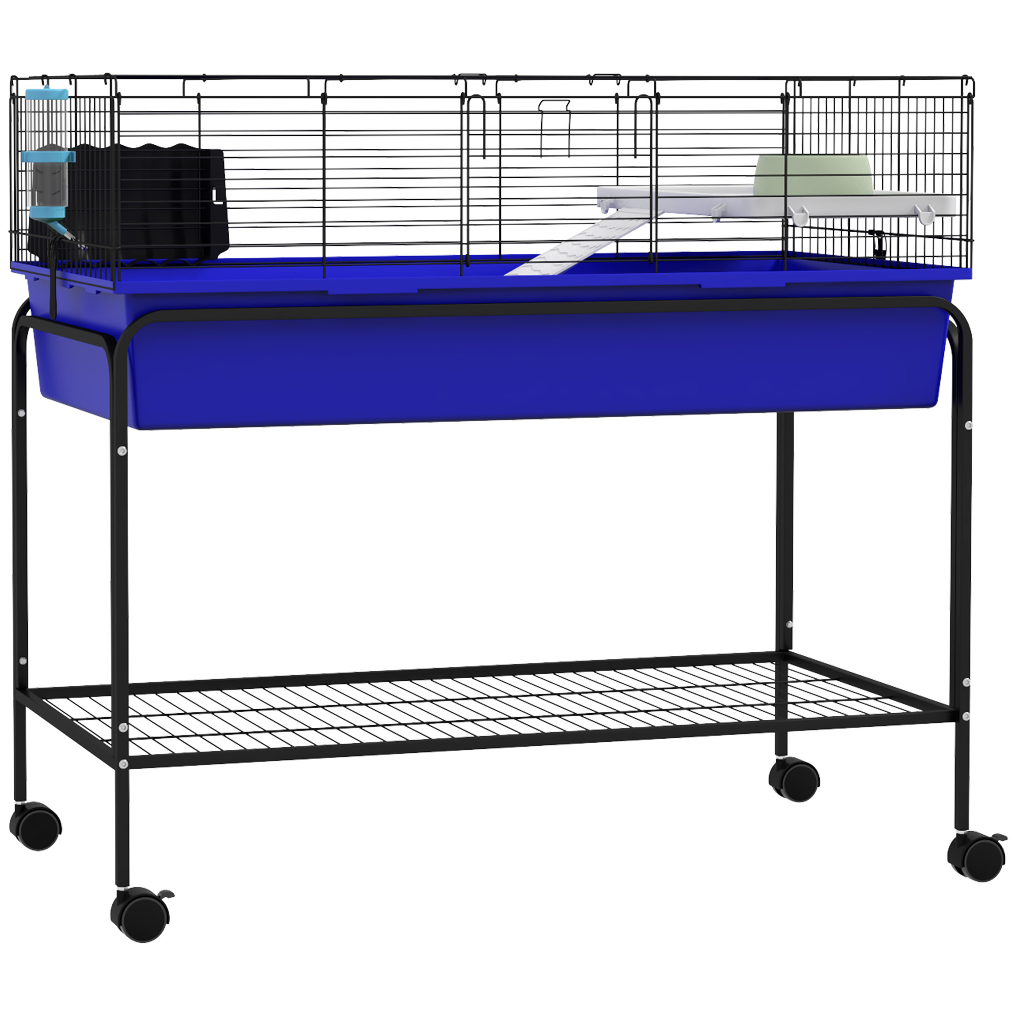 Two-Story Small Animal Cage Removable from Stand, Pet Habitat with Shelf & Wheels, 39