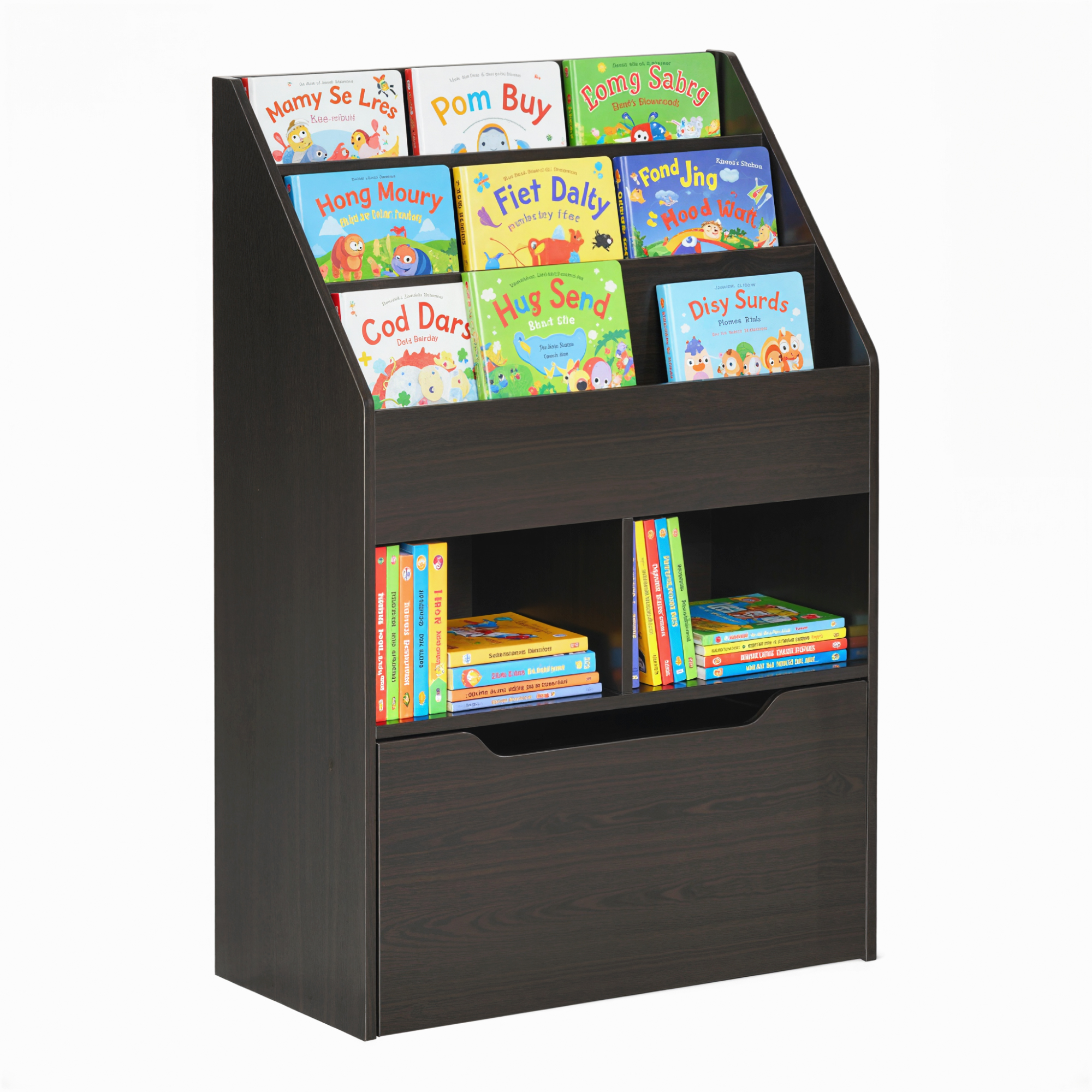 Kids Bookcase Multi-Shelf Book Rack with Mobile Drawer for Books, Toy,Brown (Drop Shipping Only, Not for Amazon)