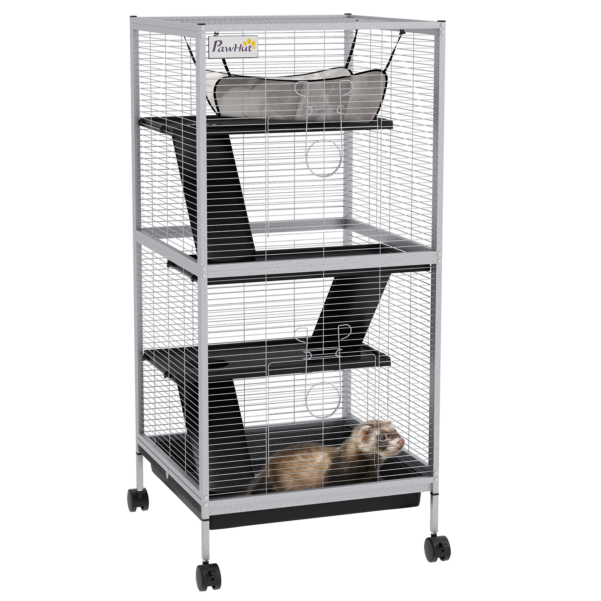 Small Animal Cage Pet Play House with Wheels Platforms Light Grey (Drop Shipping Only, Not for Amazon)