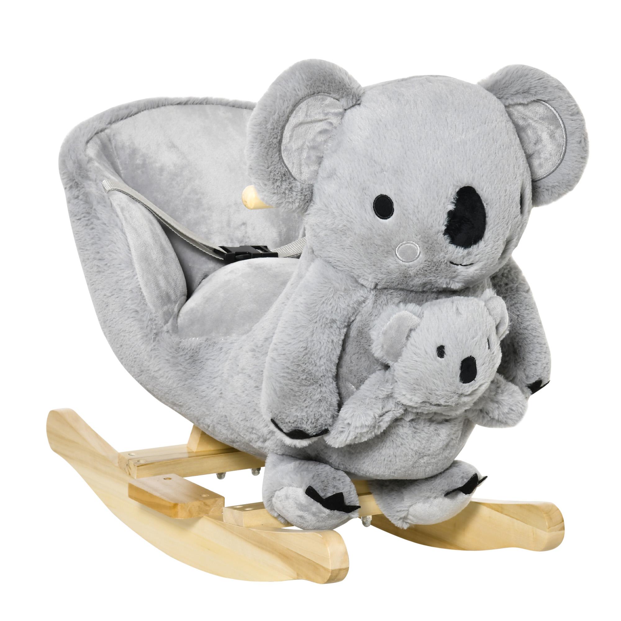 Kids Toddler Rocking Horse Plush Ride On Koala Rocker Wooden Base Seat Safety Belt w/ Gloved Doll Toy for 18-36 Months Grey (Drop Shipping Only, Not for Amazon)
