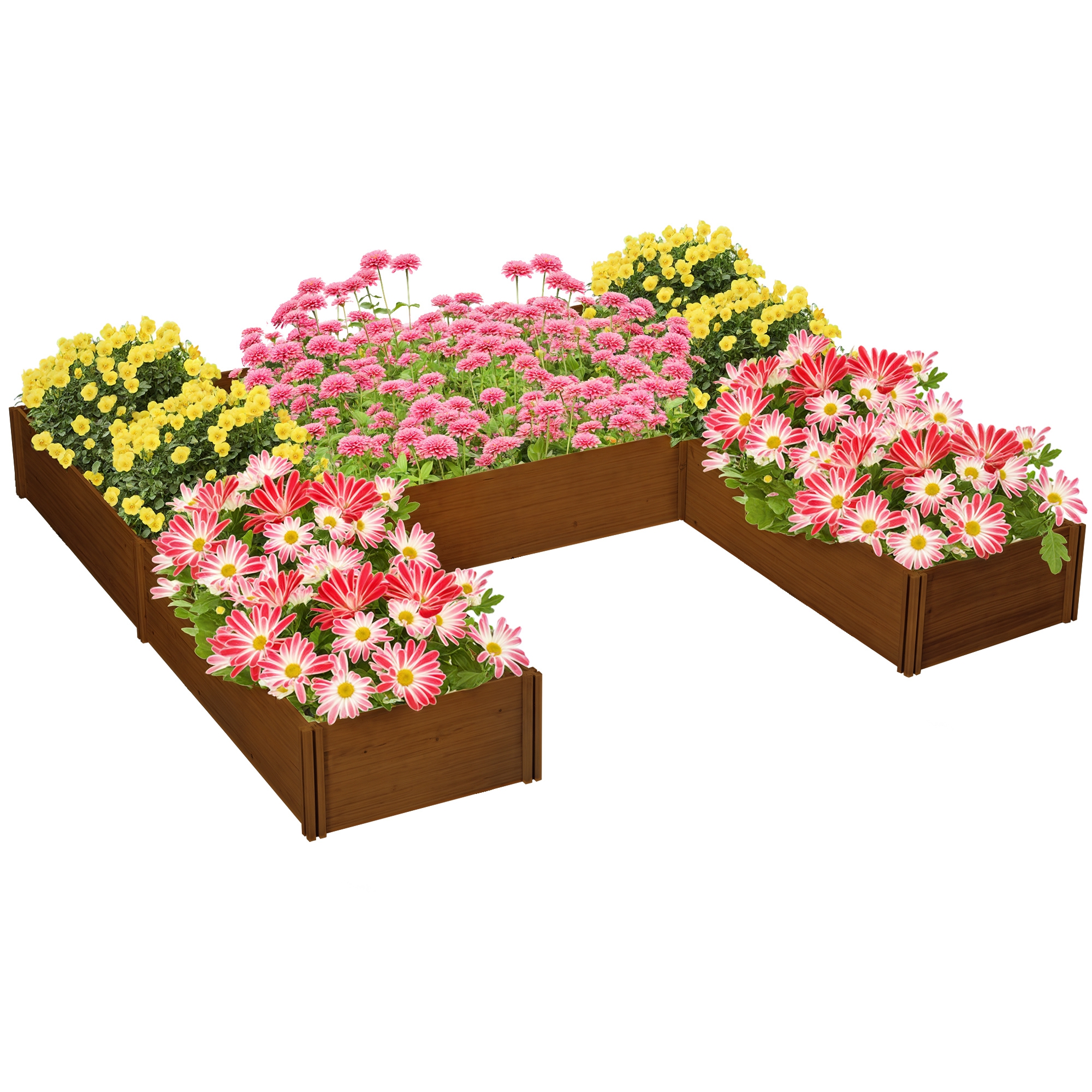 Raised Garden Bed, Set of 5 Large Wooden Box Planters for Outdoor Plants Vegetables Flowers Herbs, 7.5x7.5x1ft, Brown (Drop Shipping Only, Not for Amazon)