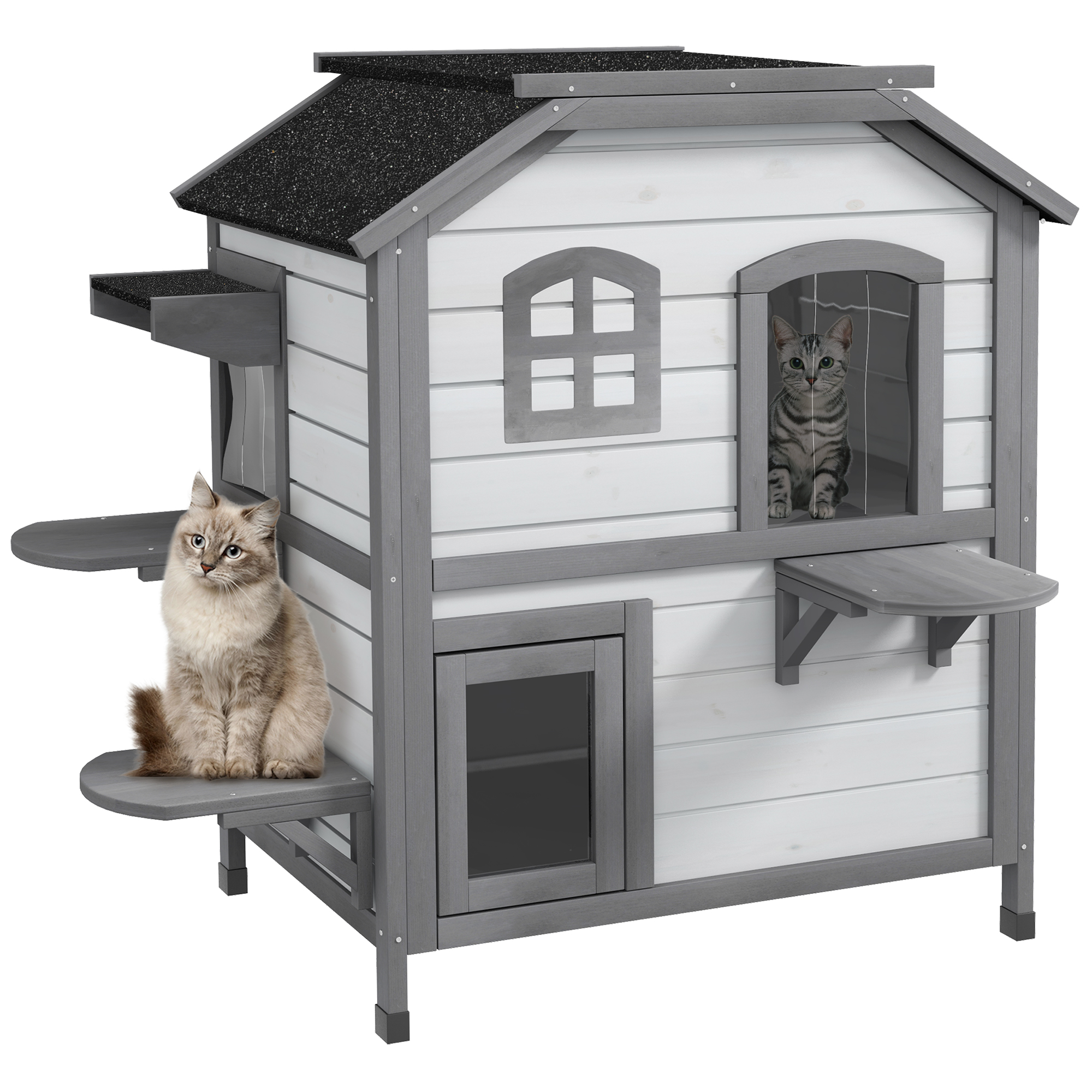 2-Story Indoor or Outdoor Cat House W/ Escape Door, Cat Shelter, White (Drop Shipping Only, Not for Amazon)