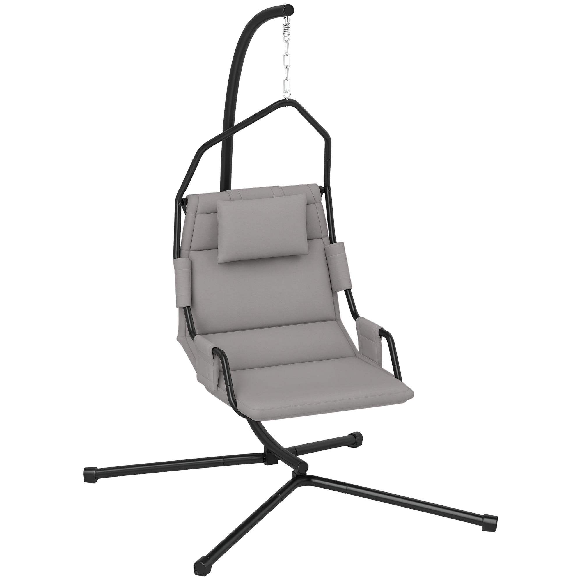 Hammock Chair with Stand and PA Coating Cushion, Hanging Swing Chair with Steel Frame for Indoor and Outdoor, Gray (Drop Shipping Only, Not for Amazon)